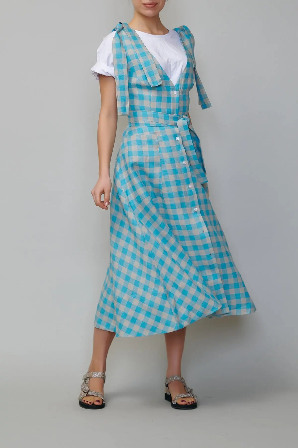 Sarafan din in în carouri turcoaz milla milla