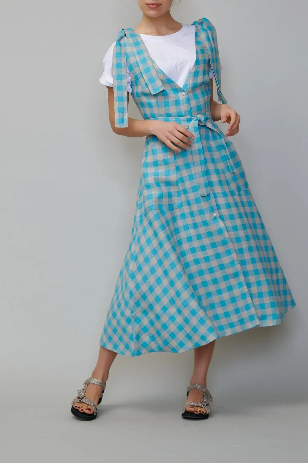 Sarafan din in în carouri turcoaz milla milla