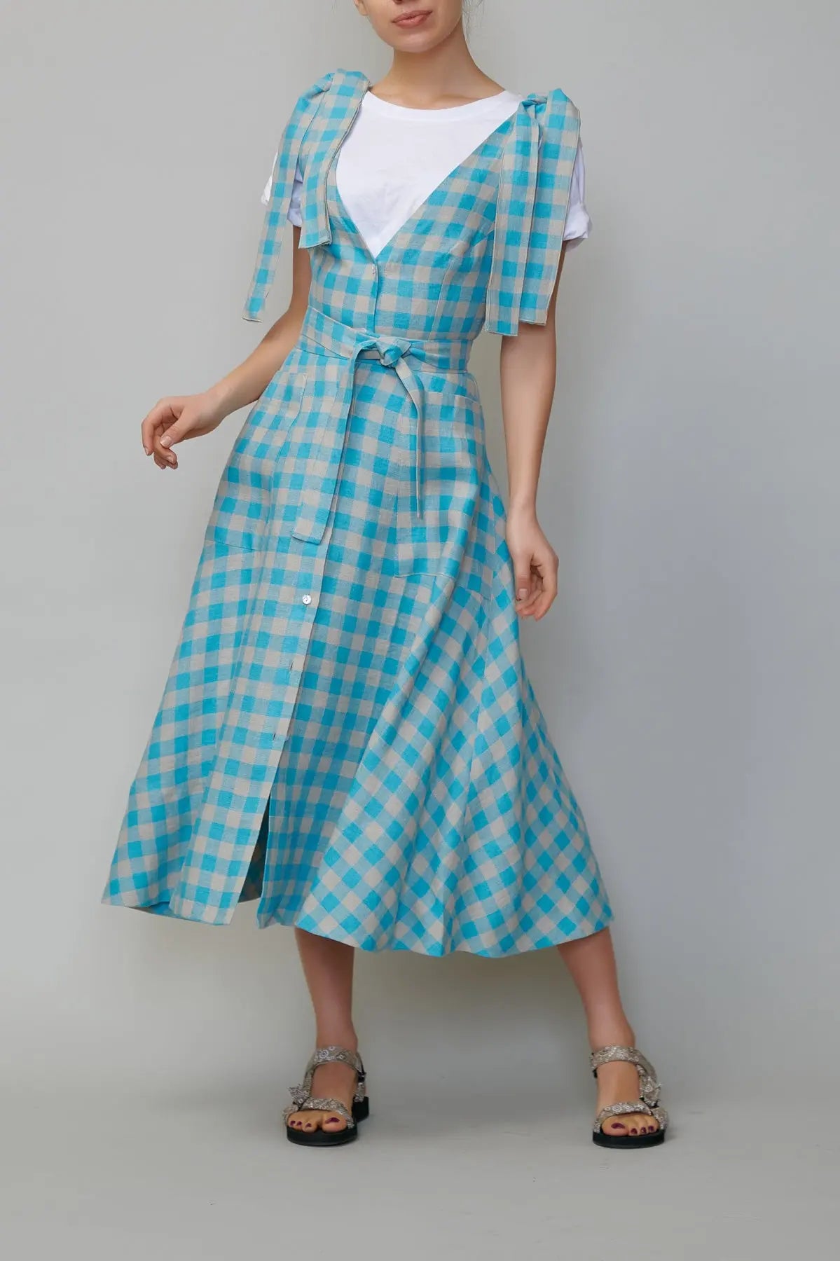 Sarafan din in în carouri turcoaz milla milla
