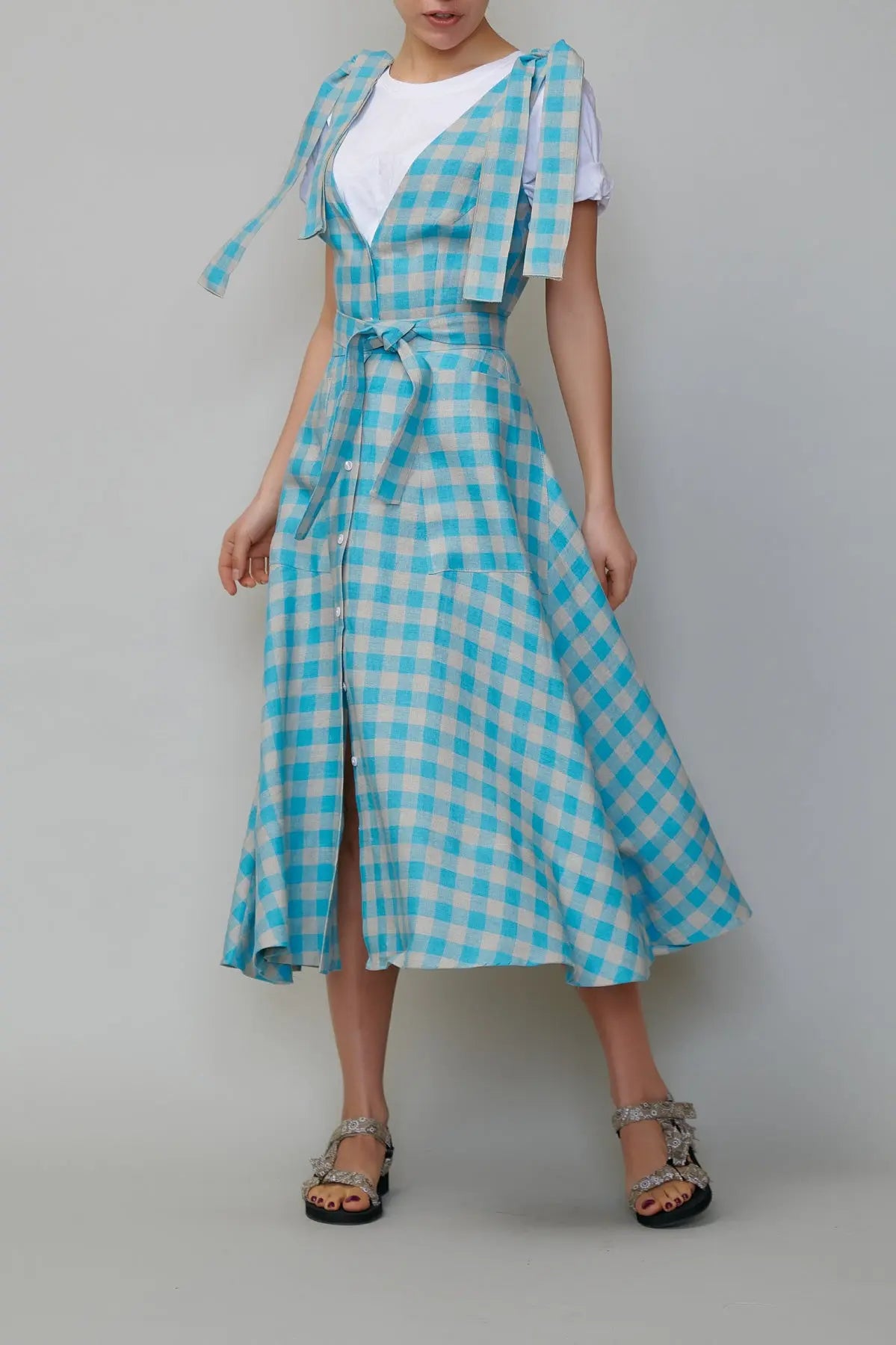 Sarafan din in în carouri turcoaz milla milla