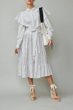 Printed Poplin Midi Shirt Dress, White