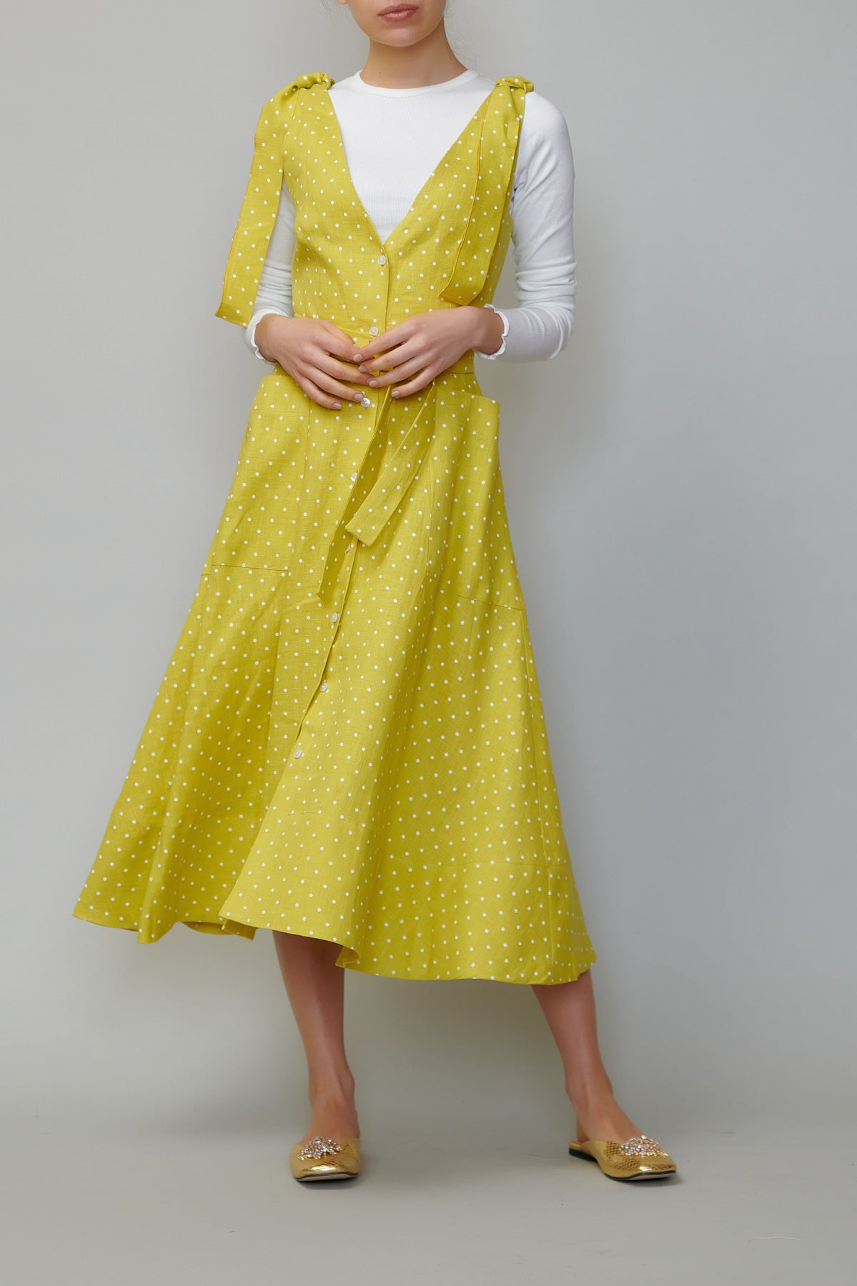 Sarafan din in galben cu buline