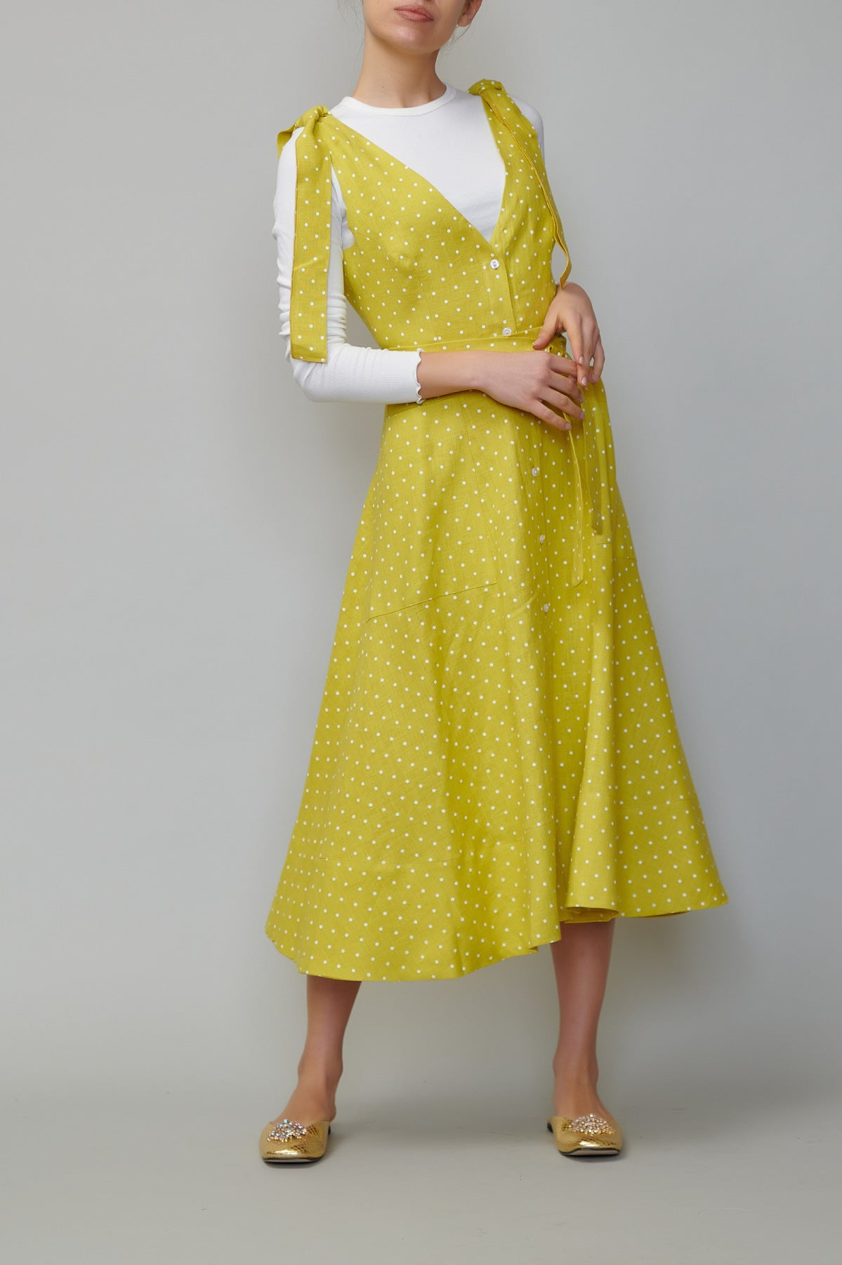 Sarafan din in galben cu buline