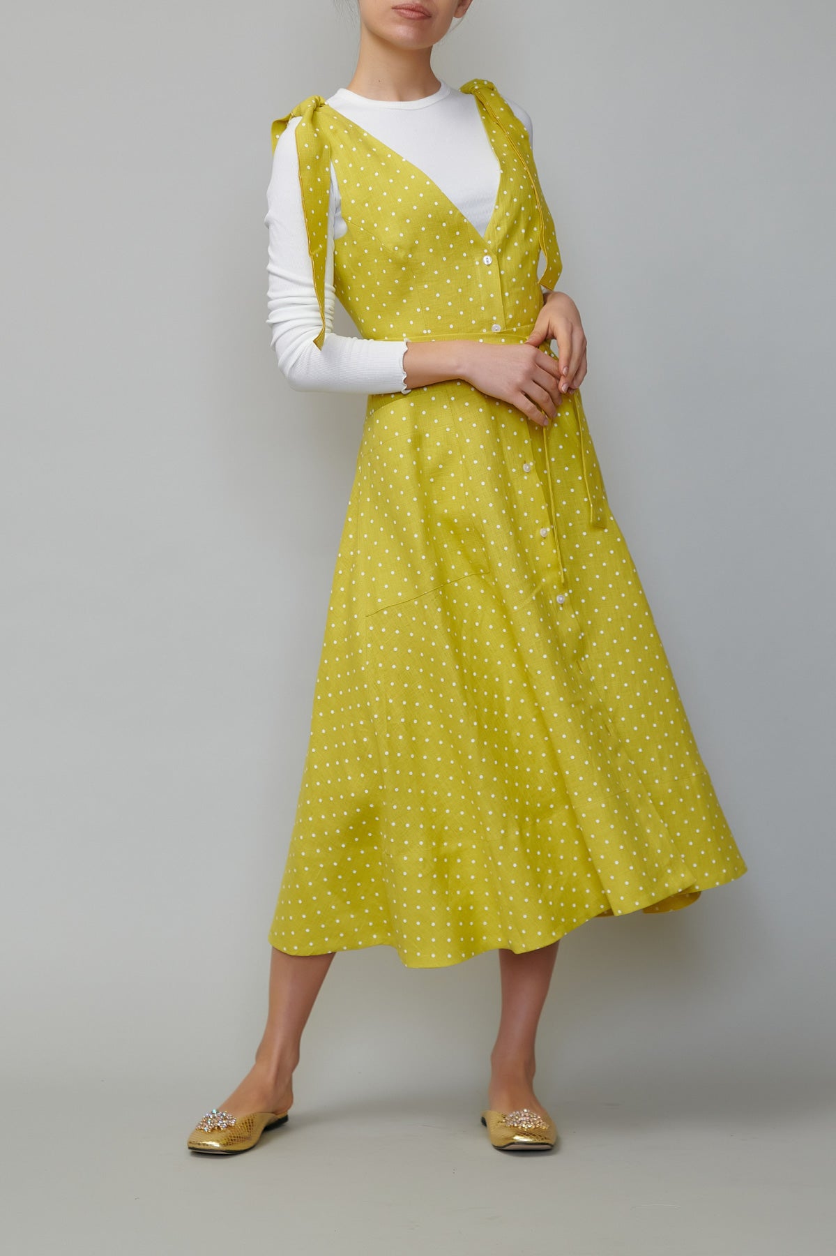 Sarafan din in galben cu buline