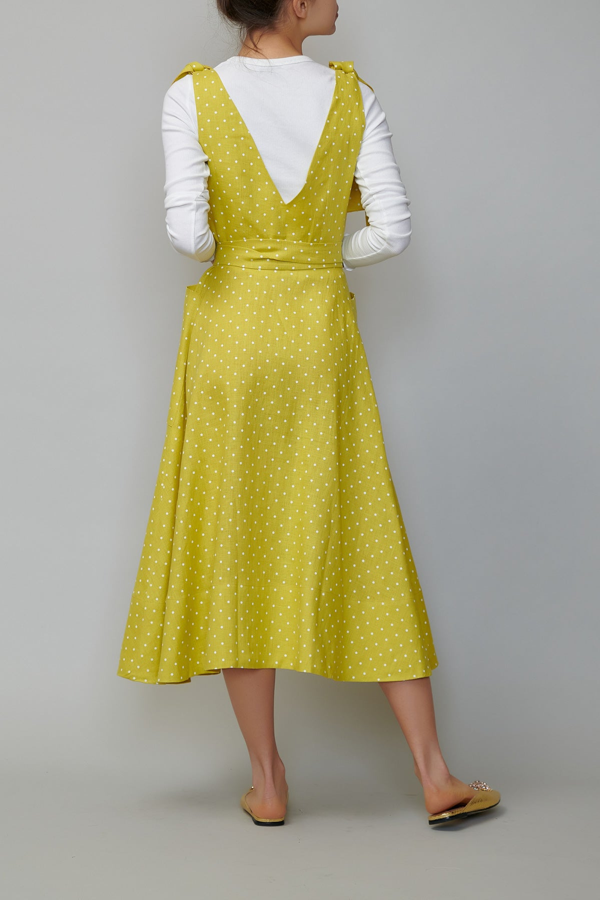 Sarafan din in galben cu buline