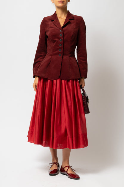 Sacou cu Guler cu Revere din Catifea de Bumbac, Bordo