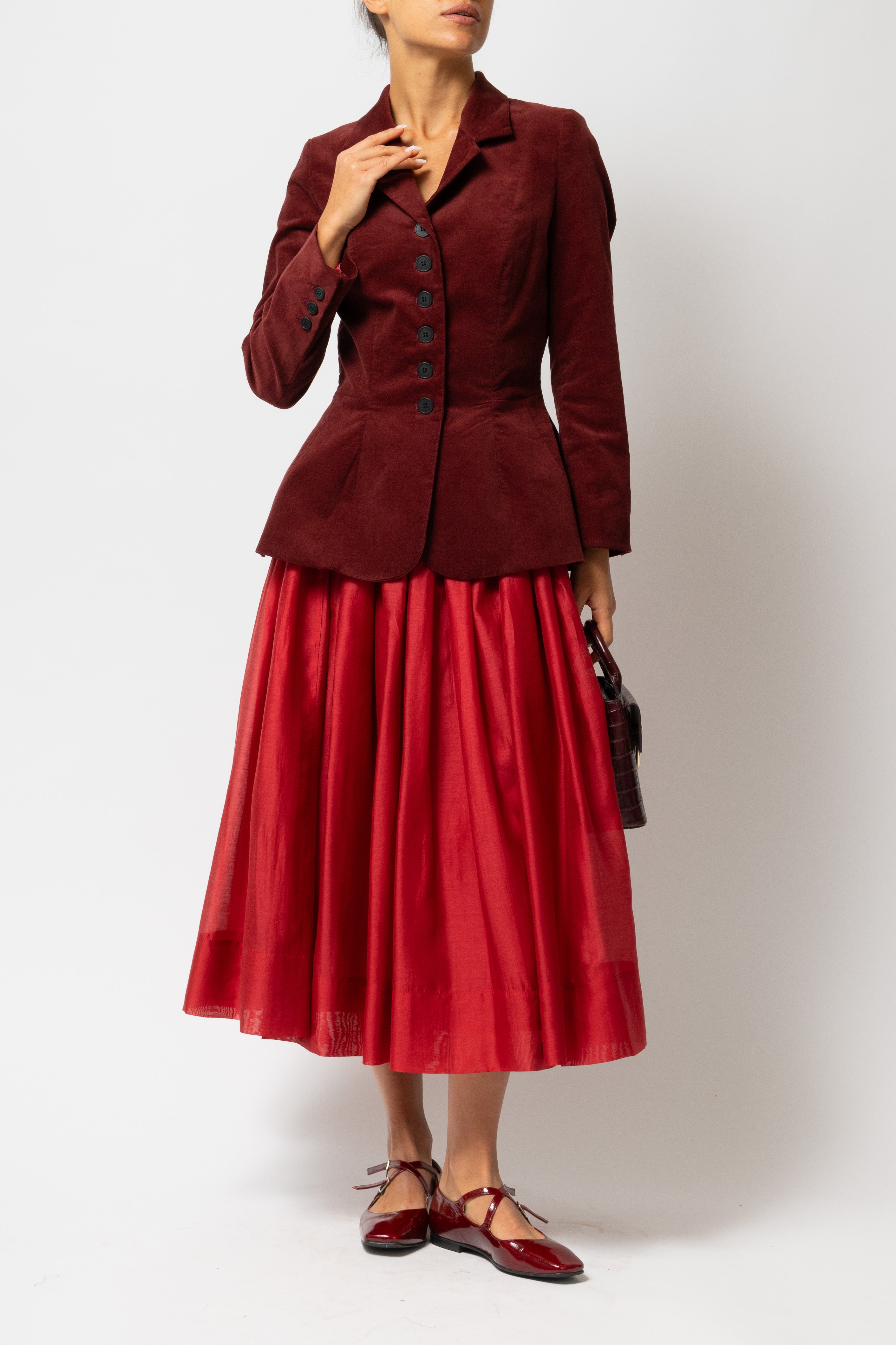 Sacou cu Guler cu Revere din Catifea de Bumbac, Bordo