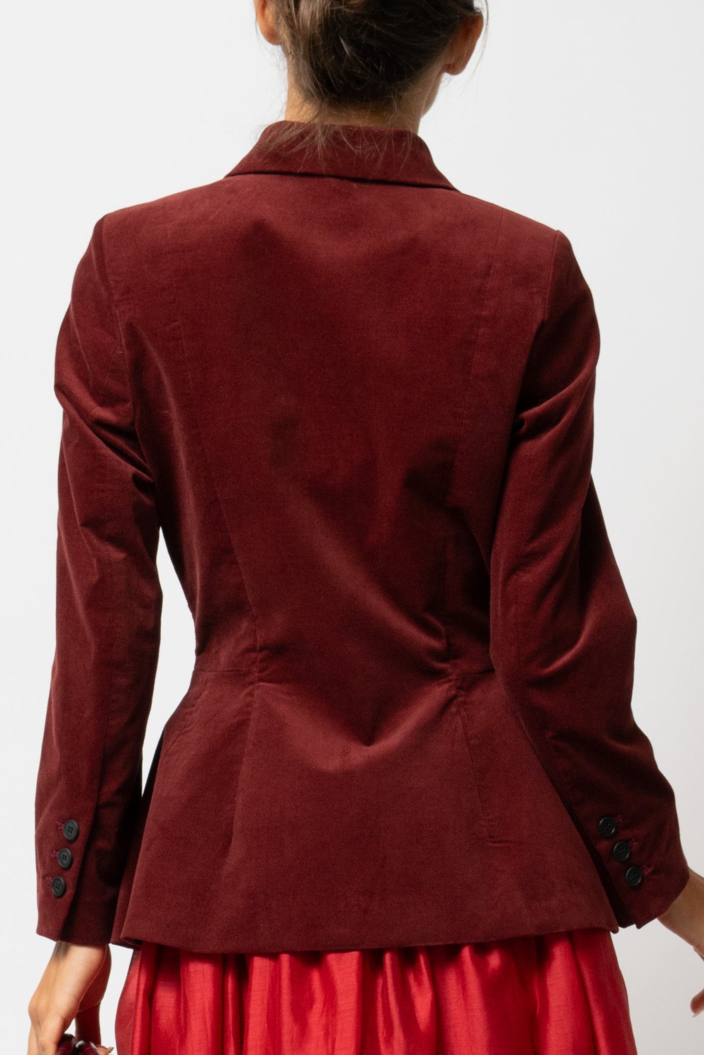 Sacou cu Guler cu Revere din Catifea de Bumbac, Bordo