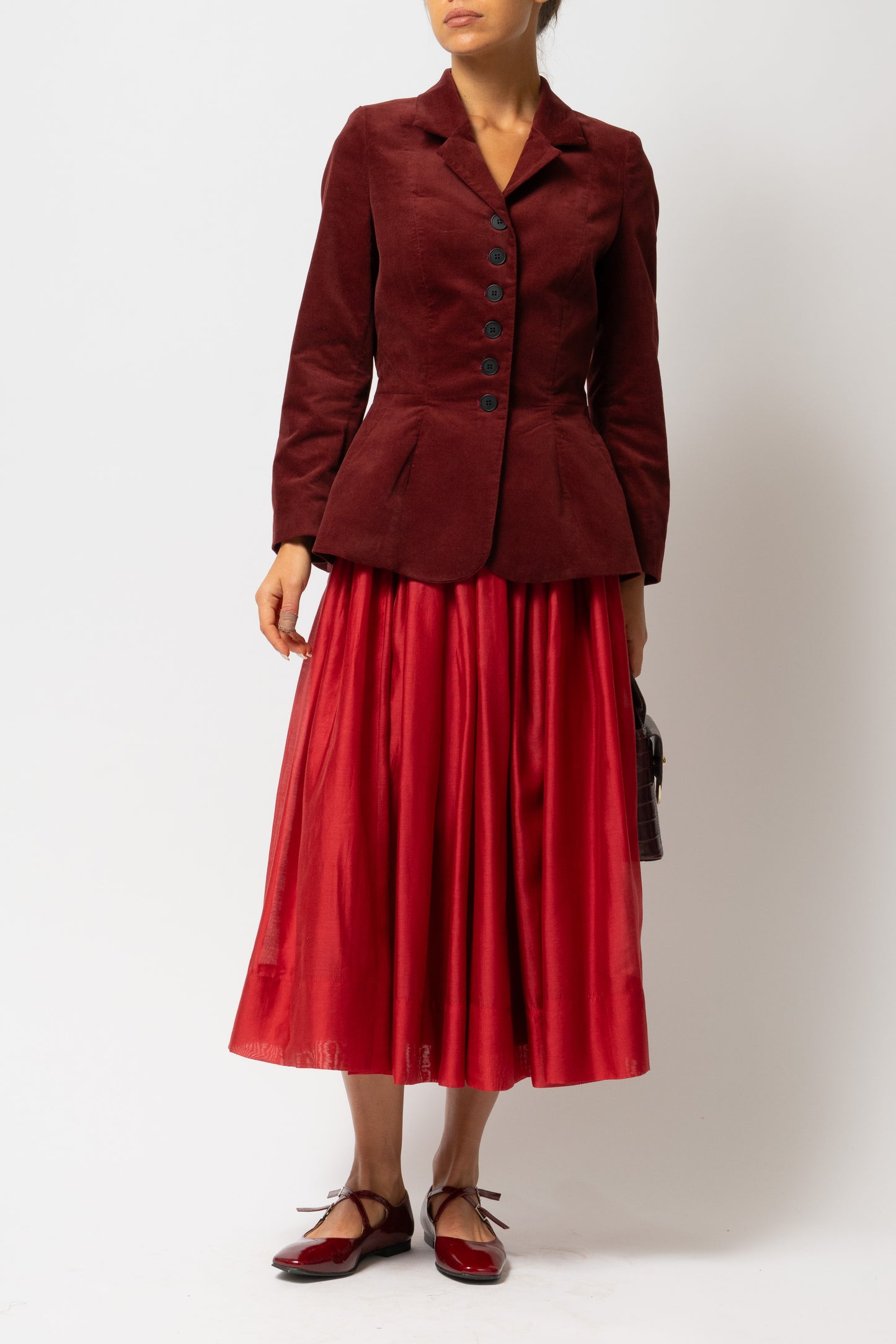 Sacou cu Guler cu Revere din Catifea de Bumbac, Bordo