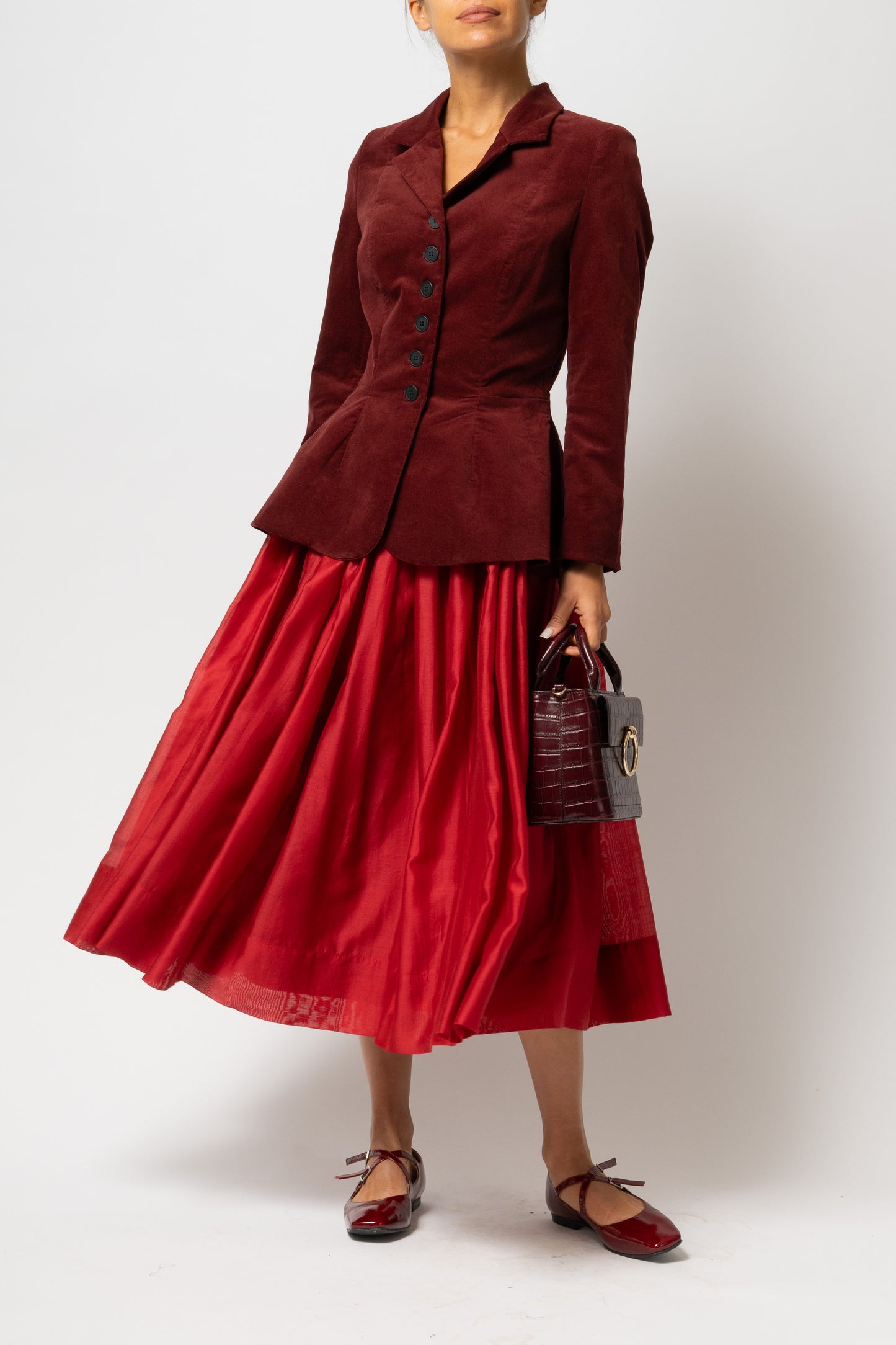 Sacou cu Guler cu Revere din Catifea de Bumbac, Bordo