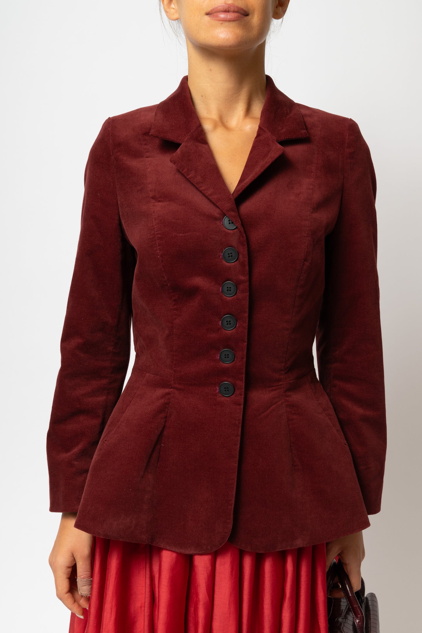 Sacou cu Guler cu Revere din Catifea de Bumbac, Bordo