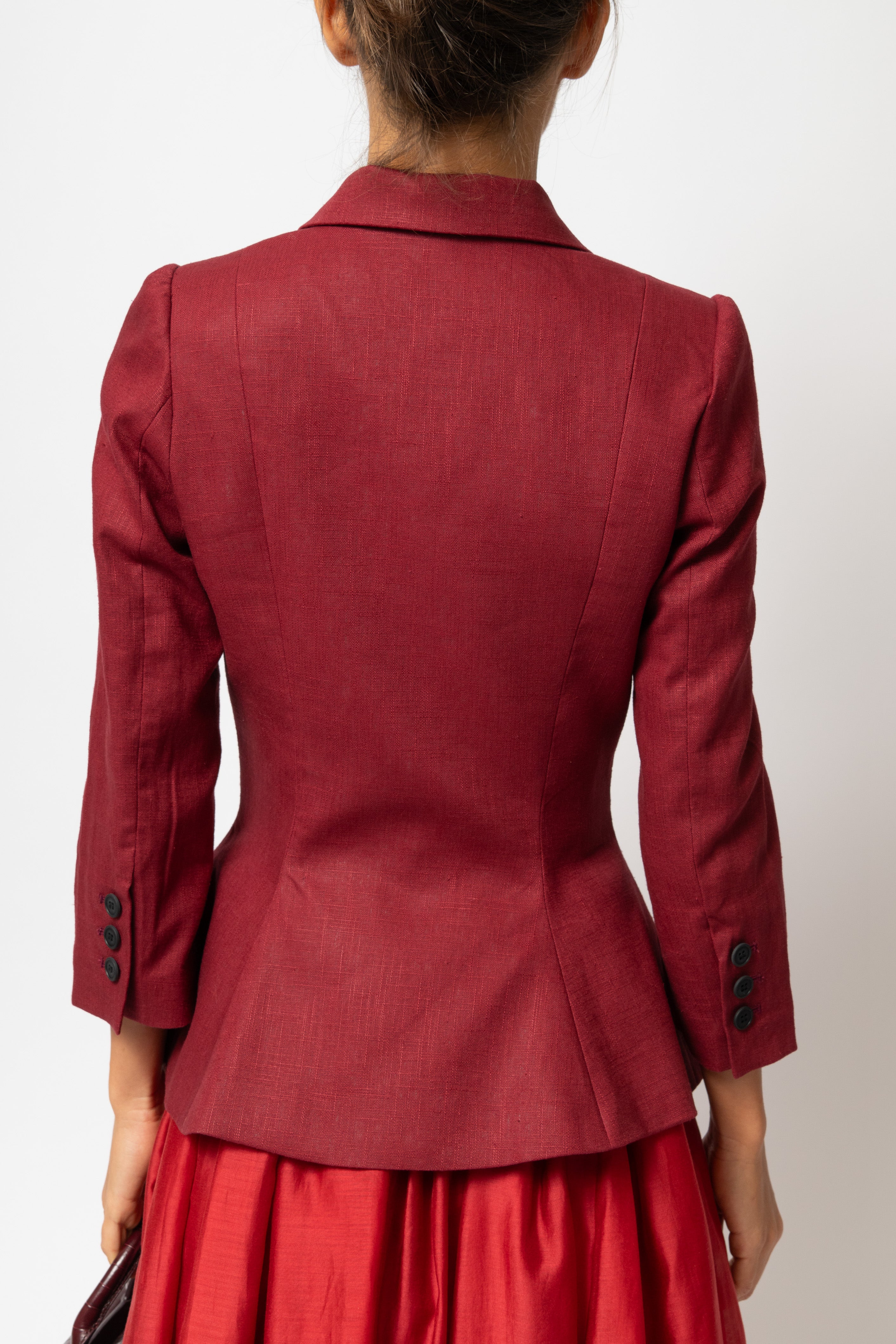 Sacou cu Guler cu Revere din In, Burgundy