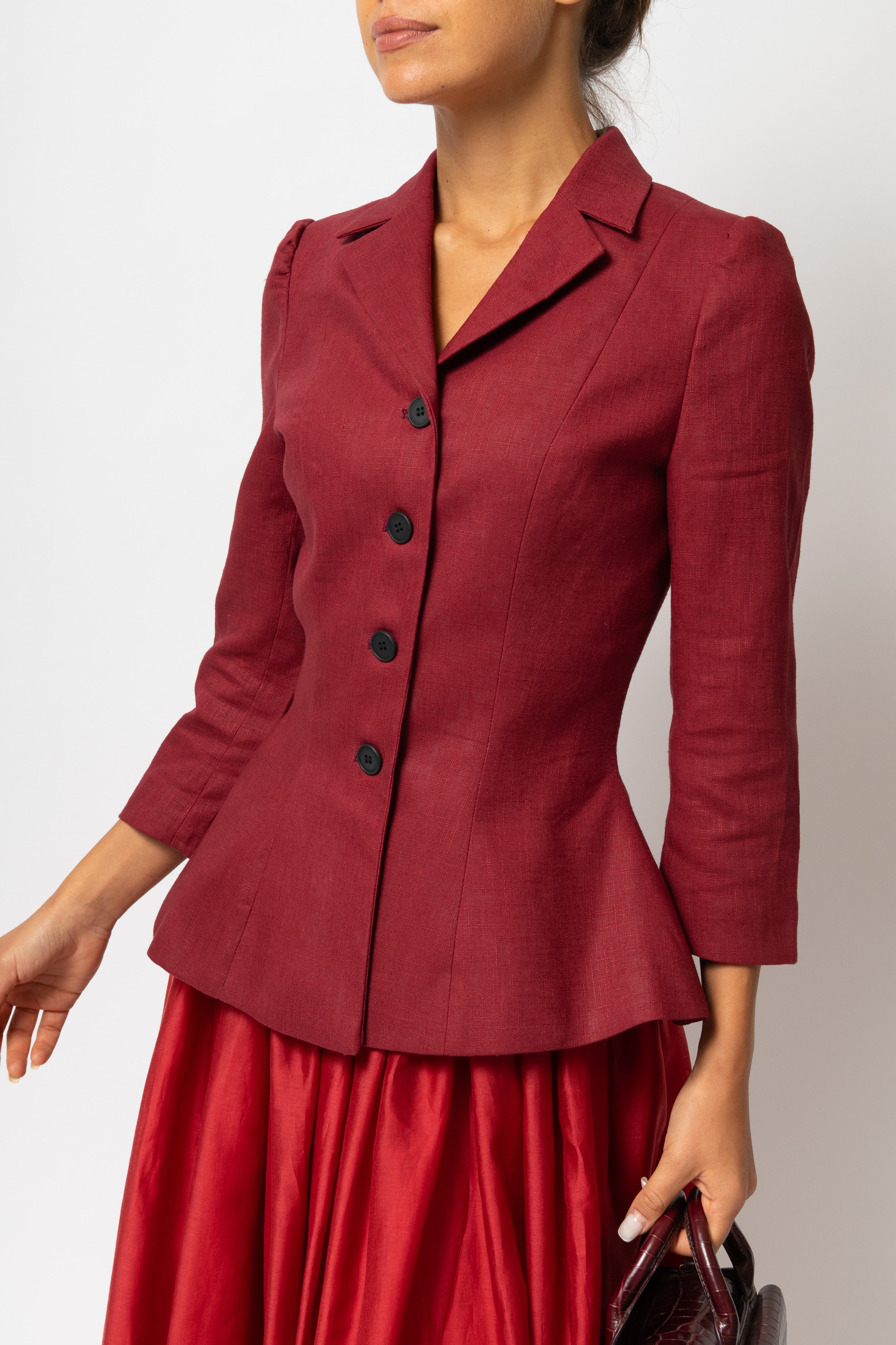 Sacou cu Guler cu Revere din In, Burgundy