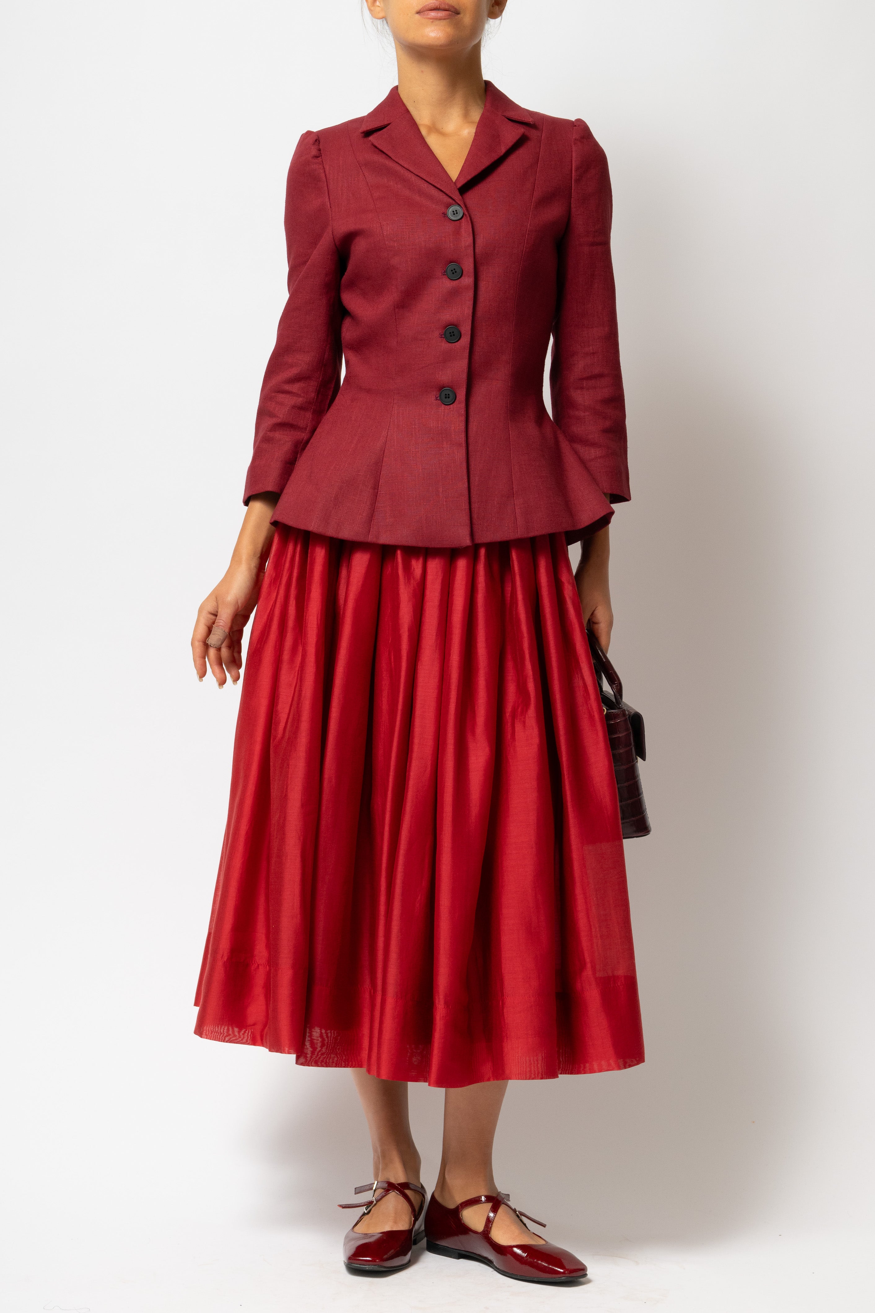 Sacou cu Guler cu Revere din In, Burgundy