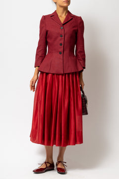 Pompeian Red Viscose Organza Midi Skirt