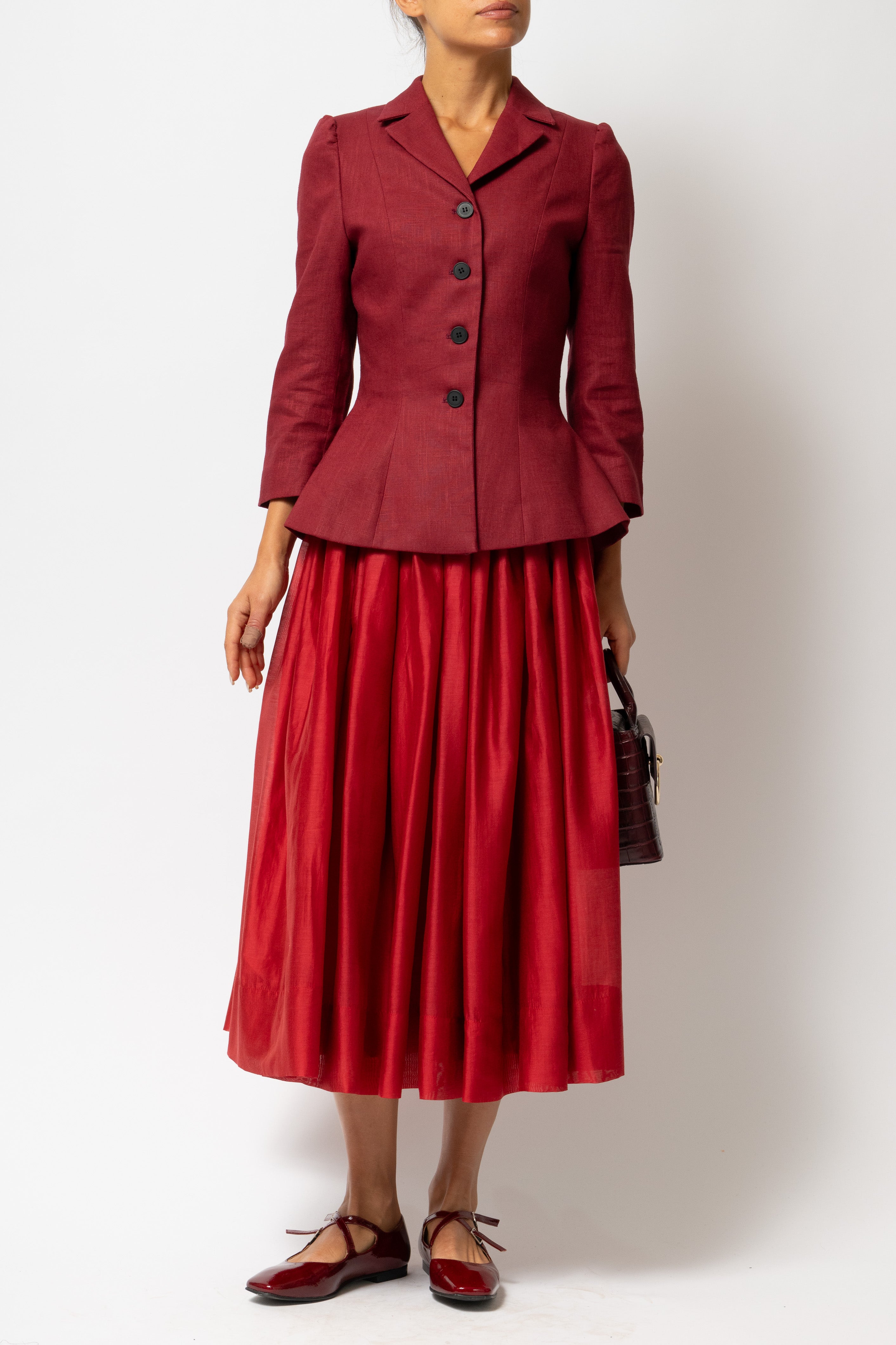 Pompeian Red Viscose Organza Midi Skirt