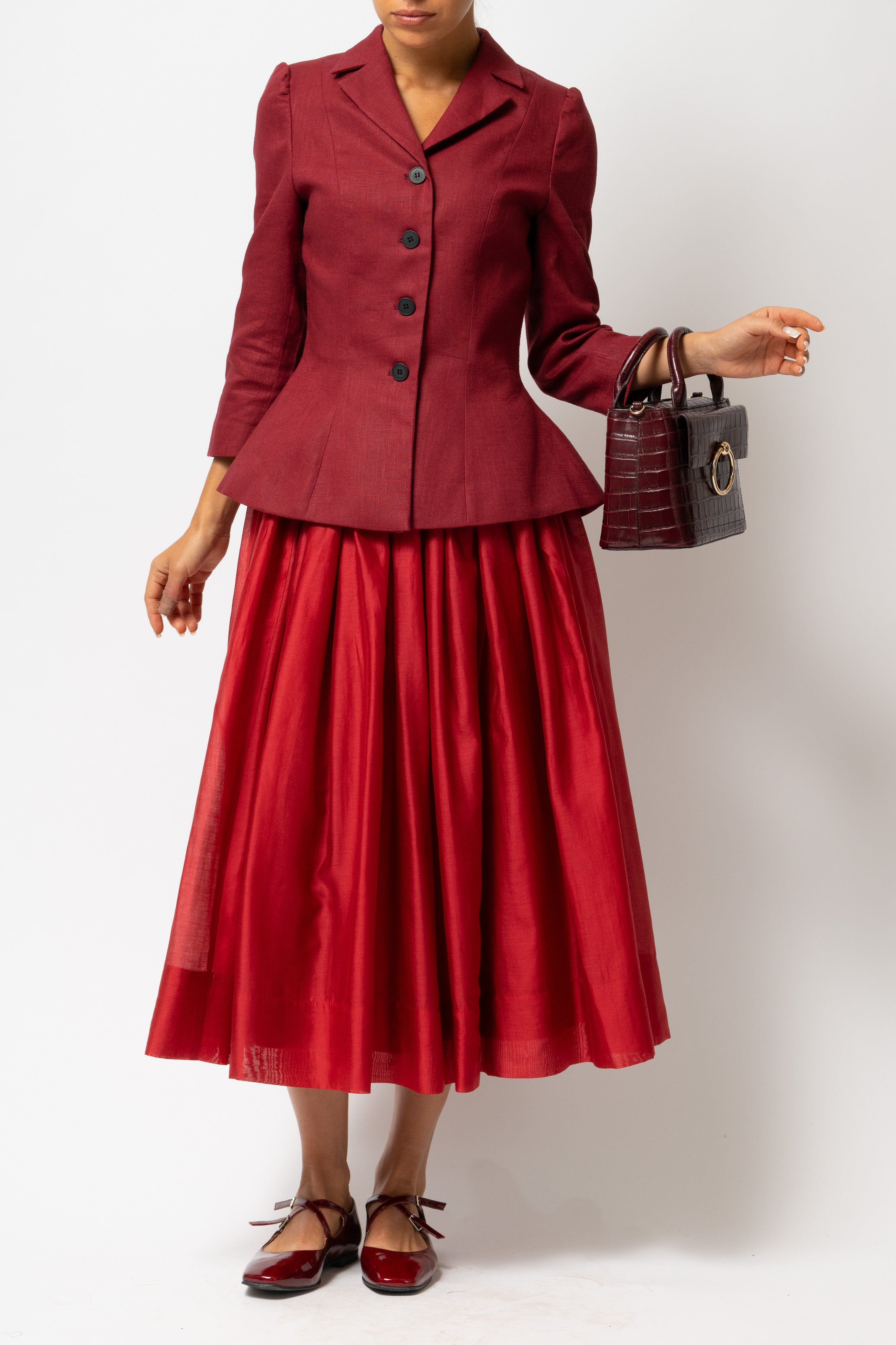 Sacou cu Guler cu Revere din In, Burgundy