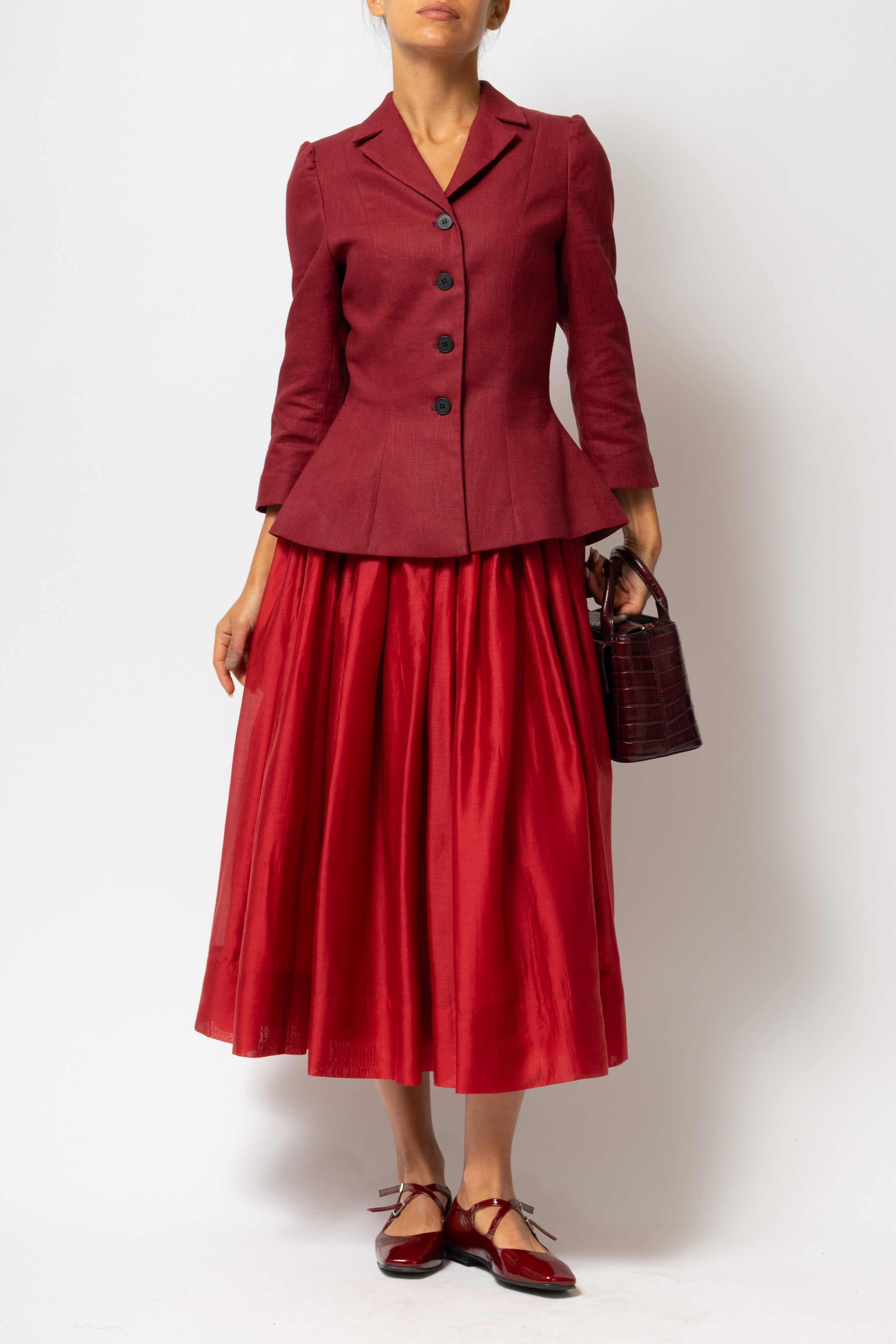 Sacou cu Guler cu Revere din In, Burgundy