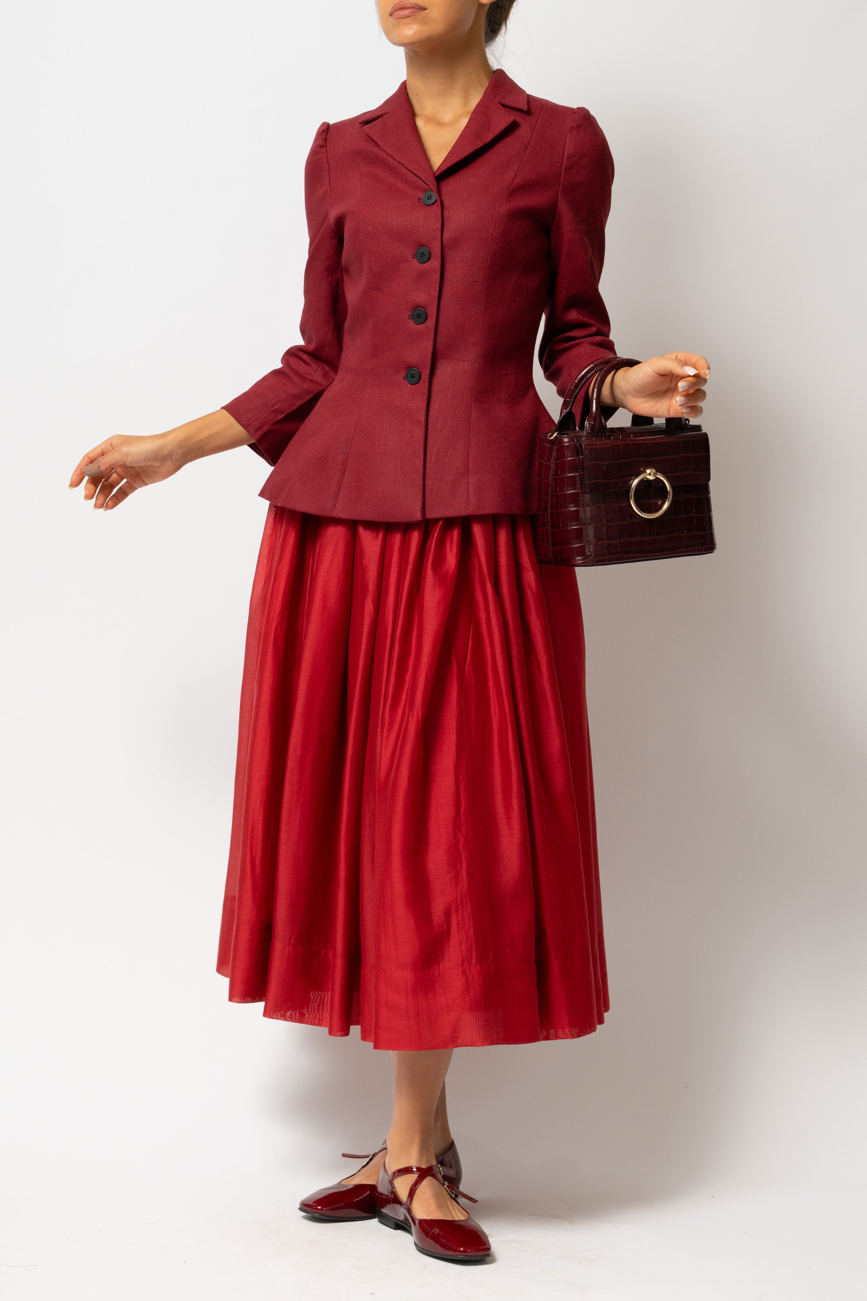 Sacou cu Guler cu Revere din In, Burgundy