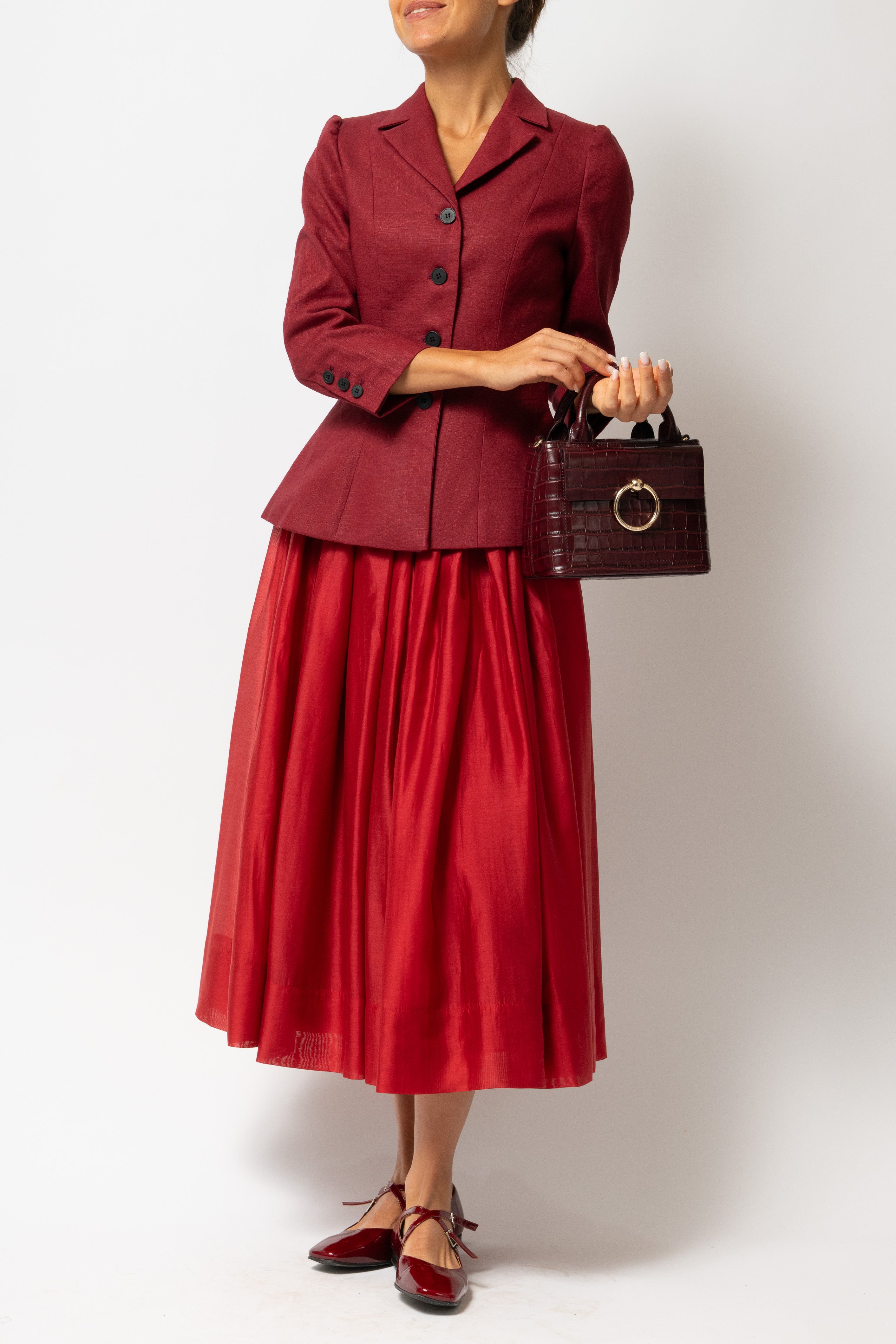 Sacou cu Guler cu Revere din In, Burgundy