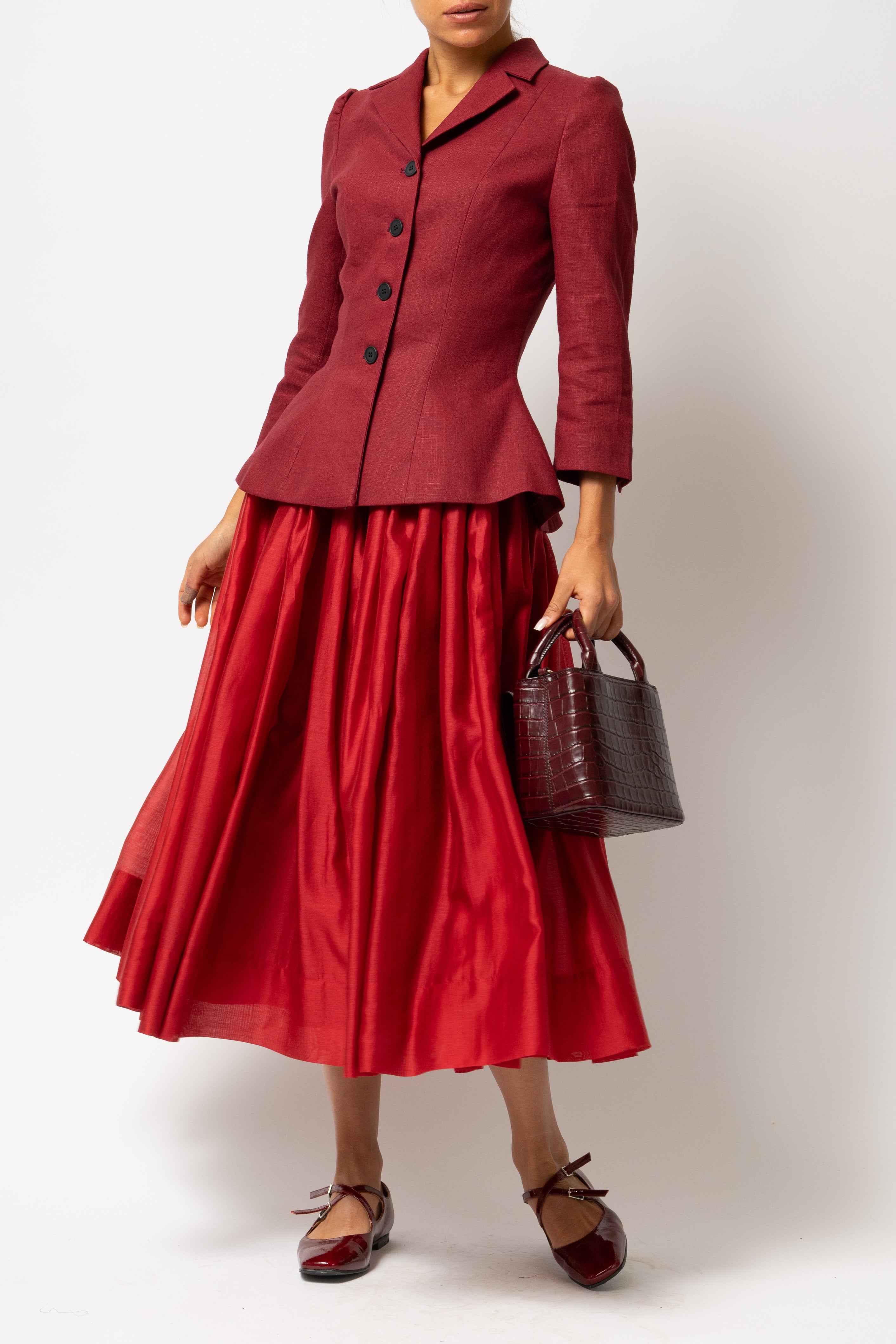 Sacou cu Guler cu Revere din In, Burgundy