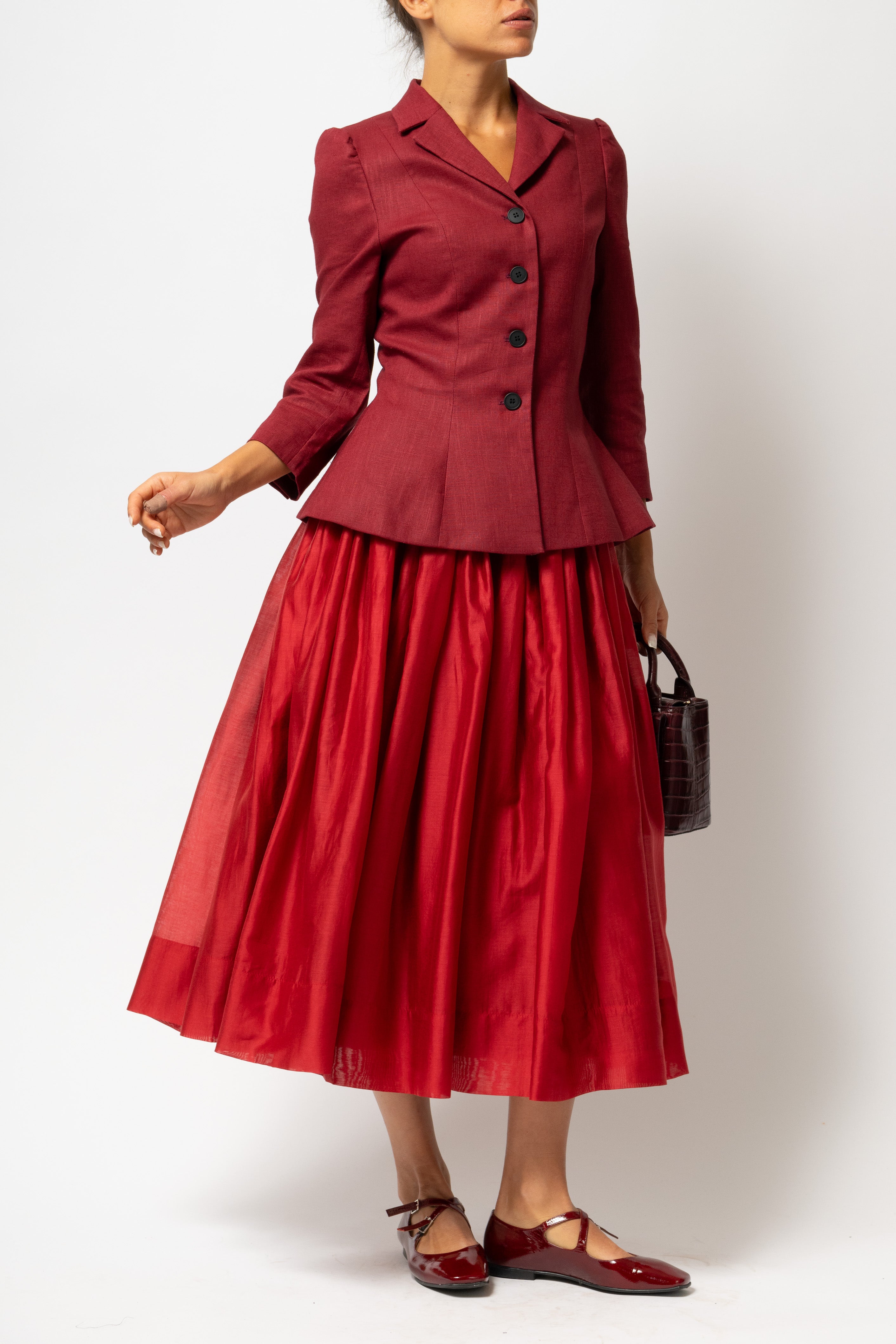 Sacou cu Guler cu Revere din In, Burgundy