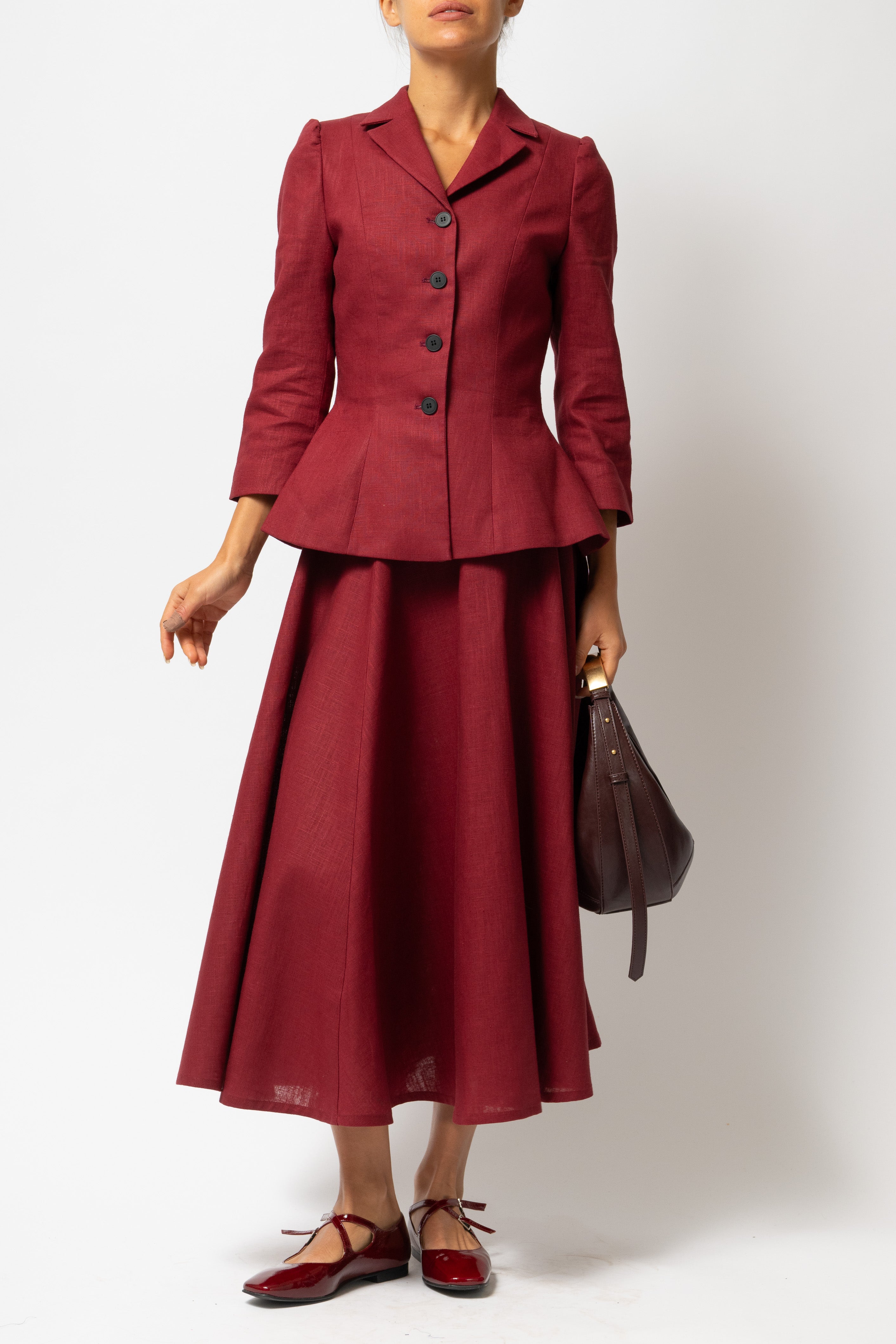 Sacou cu Guler cu Revere din In, Burgundy