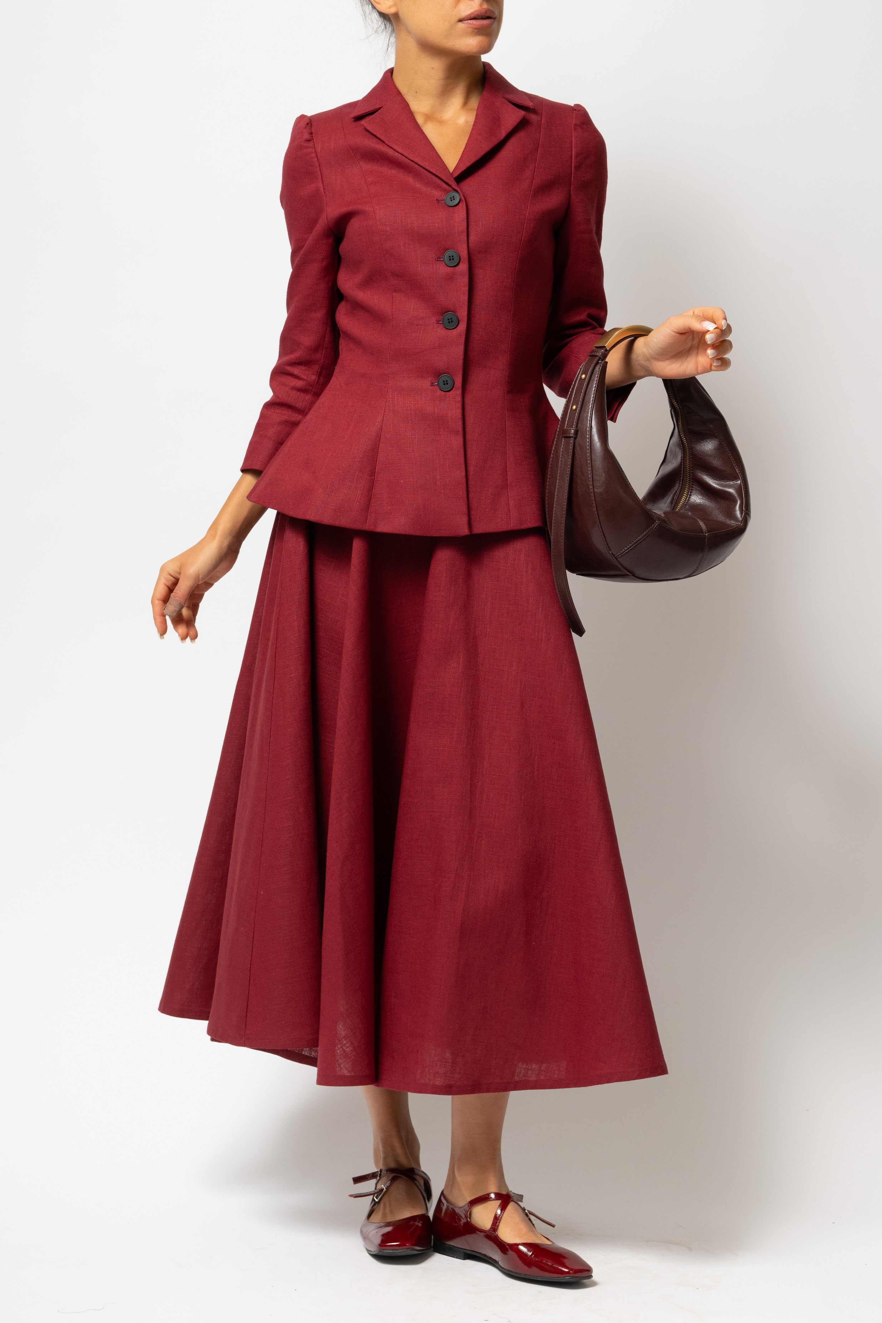 Sacou cu Guler cu Revere din In, Burgundy