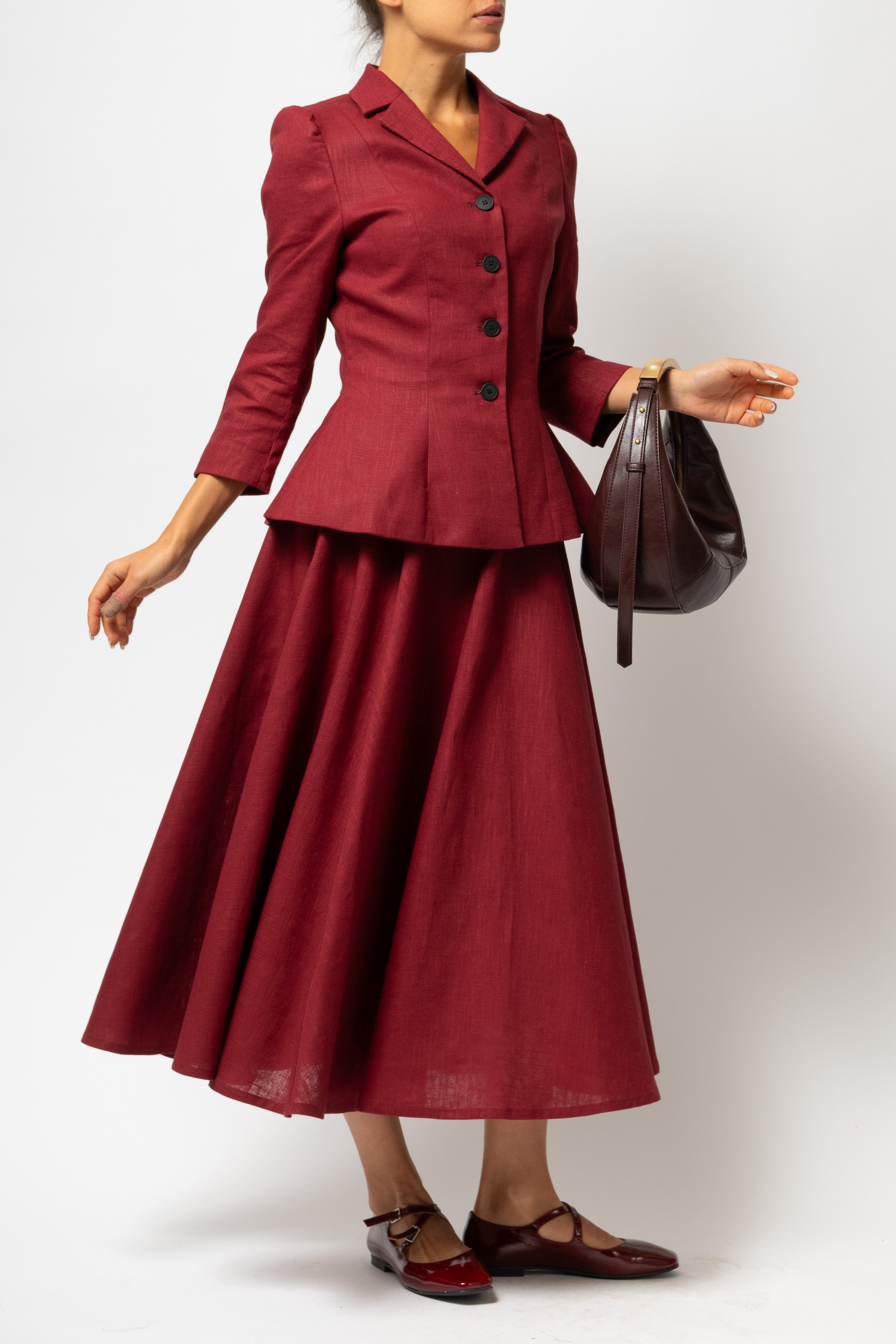 Sacou cu Guler cu Revere din In, Burgundy