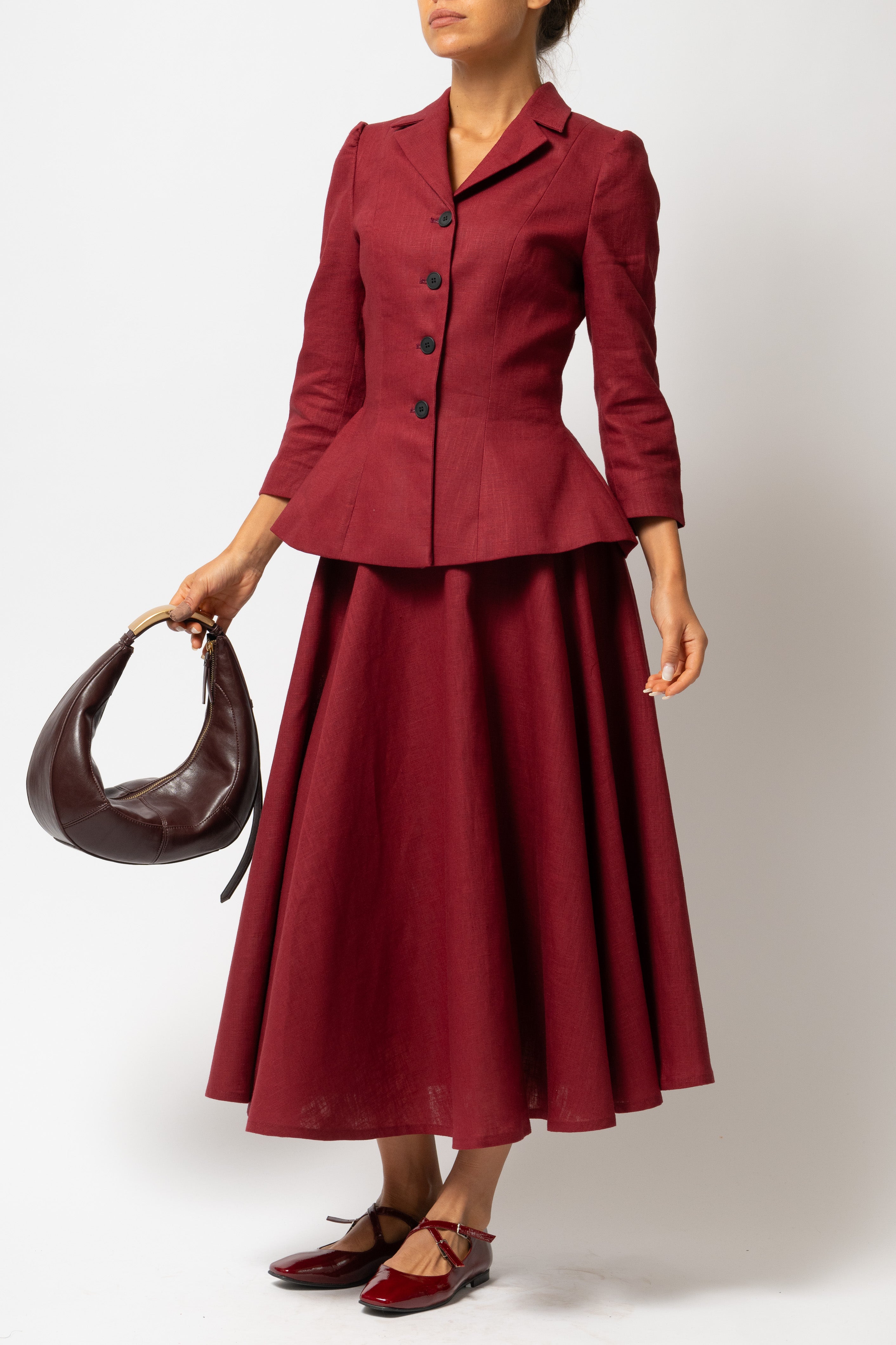 Sacou cu Guler cu Revere din In, Burgundy