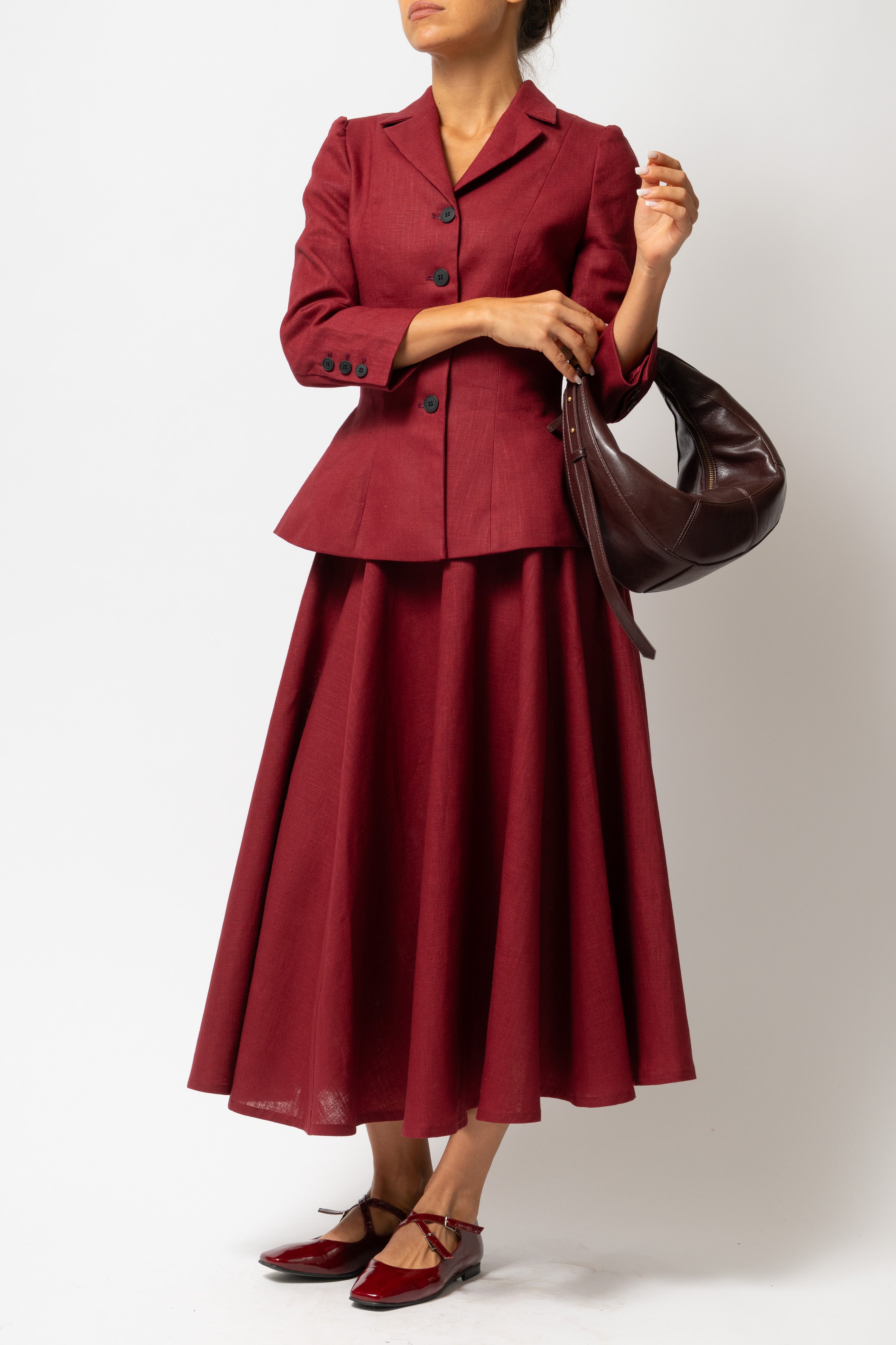 Sacou cu Guler cu Revere din In, Burgundy