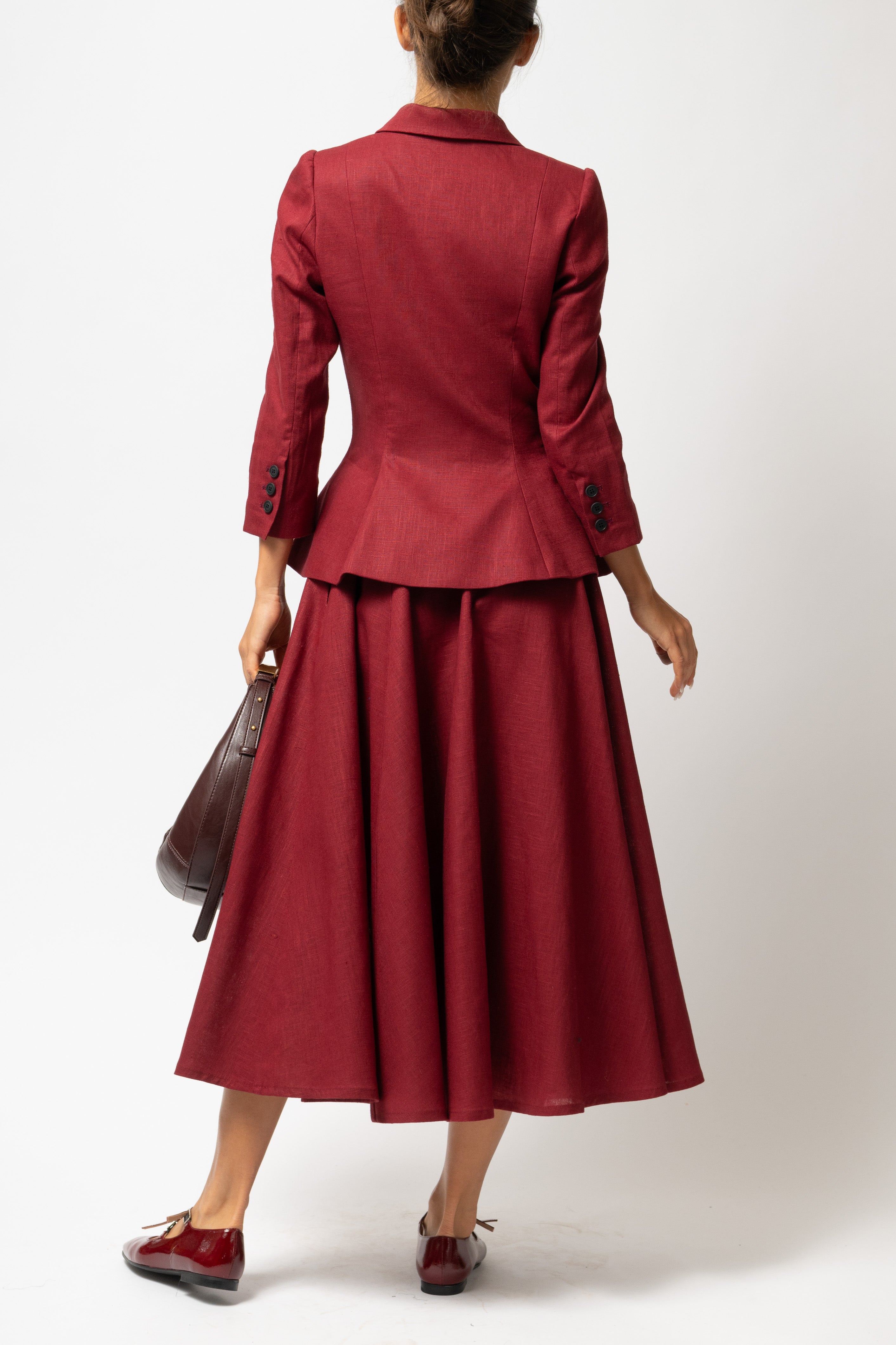 Sacou cu Guler cu Revere din In, Burgundy