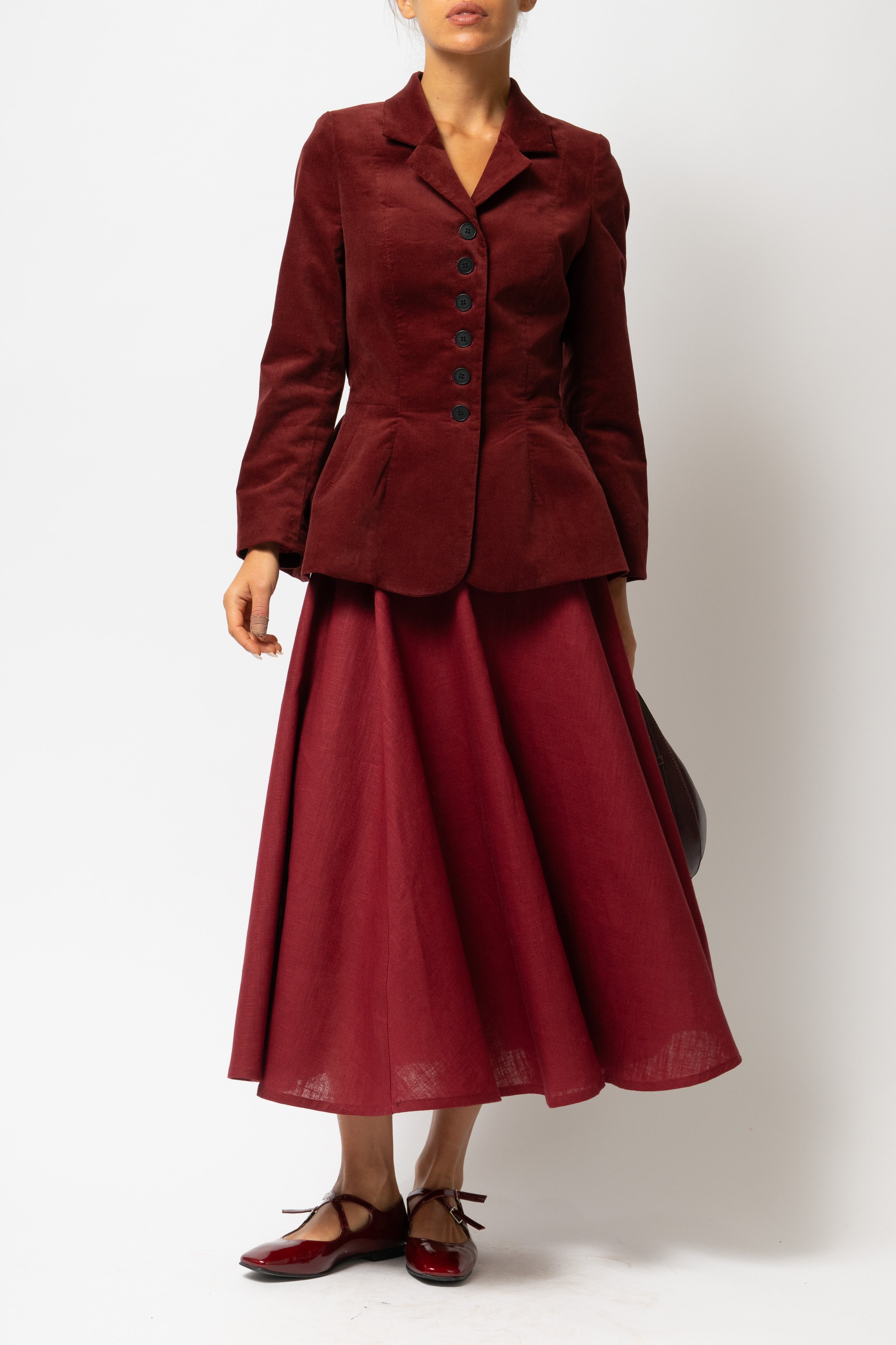 Sacou cu Guler cu Revere din Catifea de Bumbac, Bordo