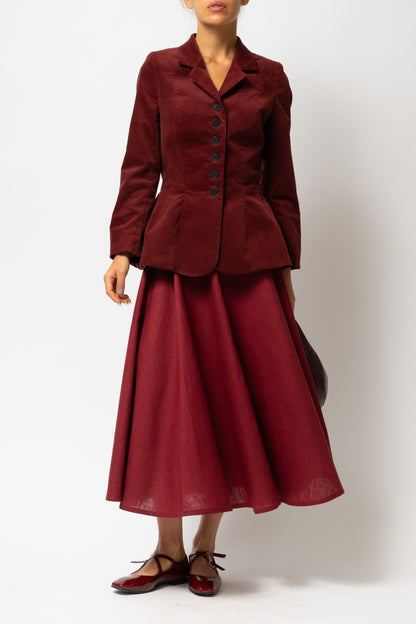 Sacou cu Guler cu Revere din Catifea de Bumbac, Bordo