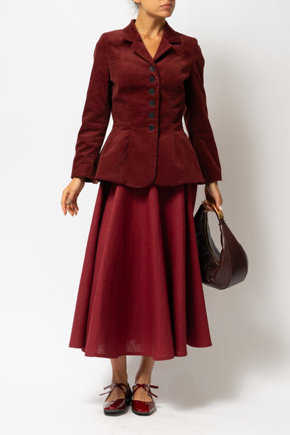 Sacou cu Guler cu Revere din Catifea de Bumbac, Bordo