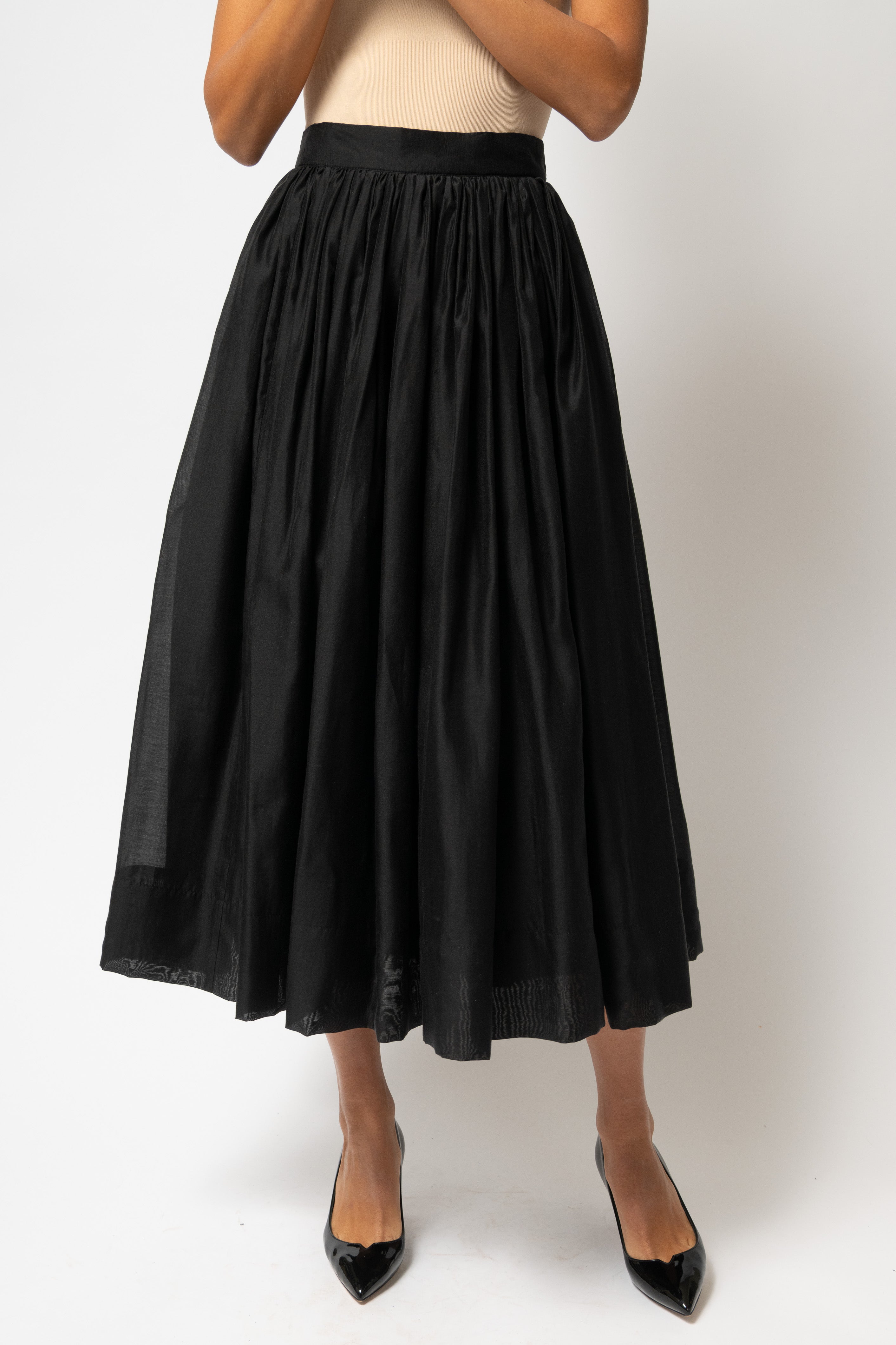 Fusta Midi Ampla din Organza de Viscoza, Neagra