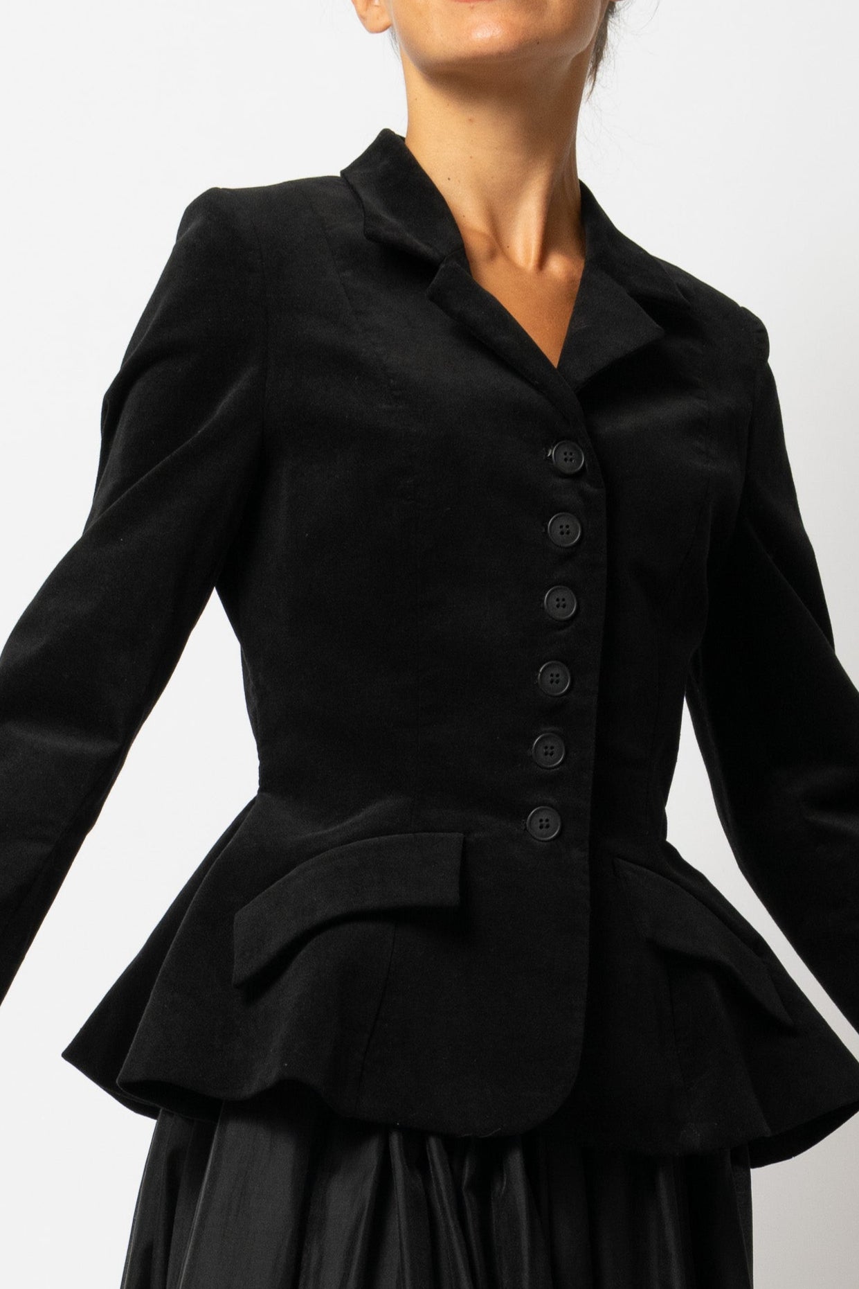 Sacou cu Peplum din Catifea de Bumbac, Negru