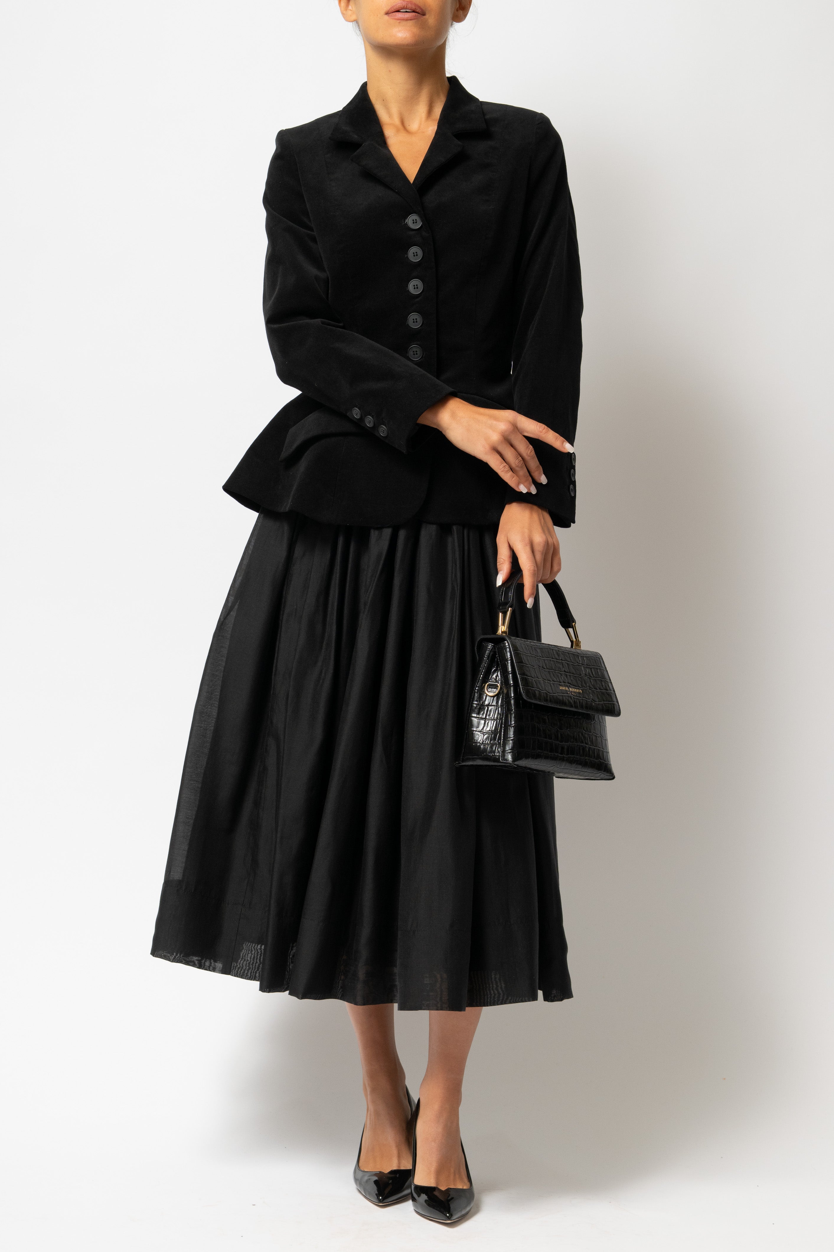 Sacou cu Peplum din Catifea de Bumbac, Negru