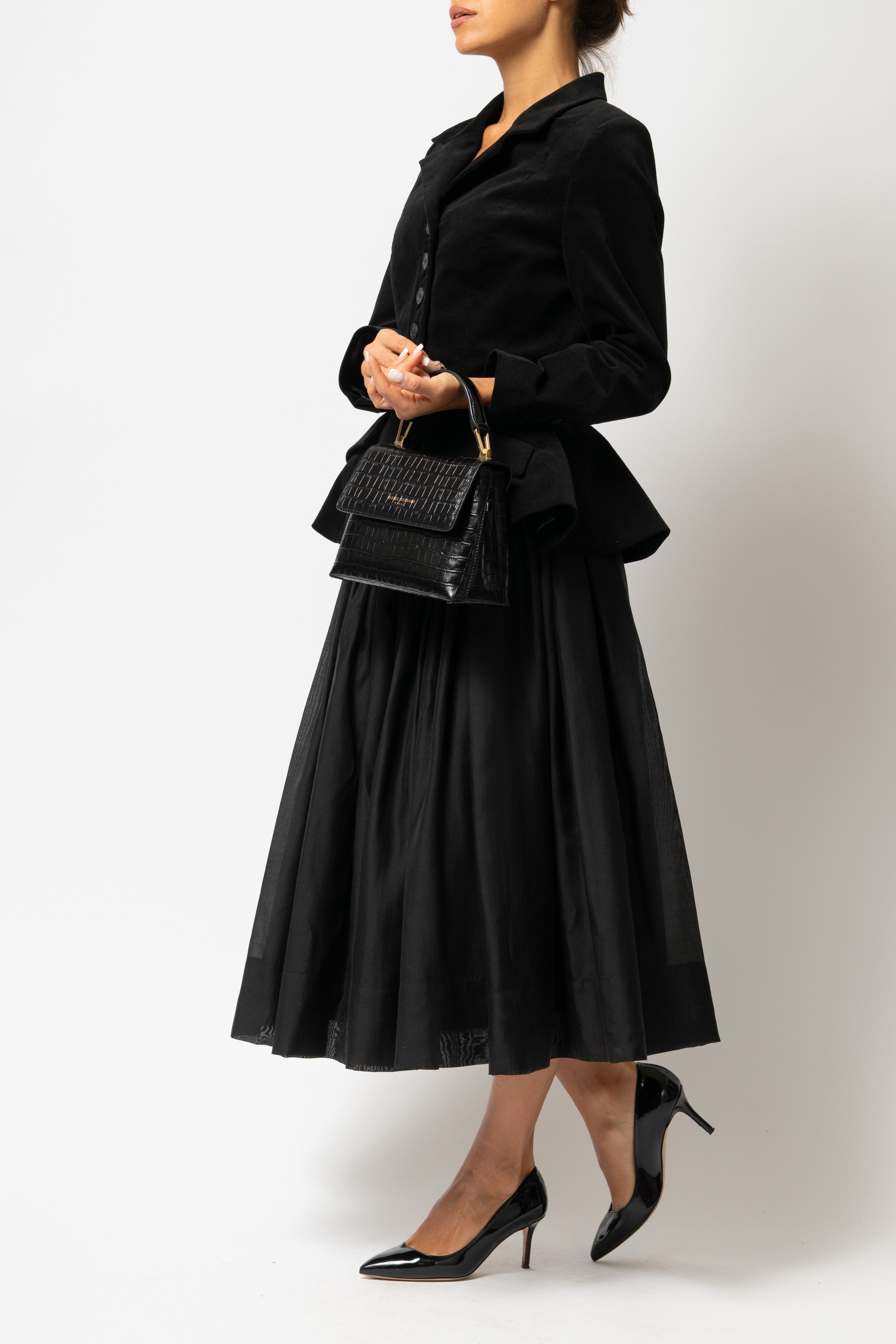 Sacou cu Peplum din Catifea de Bumbac, Negru