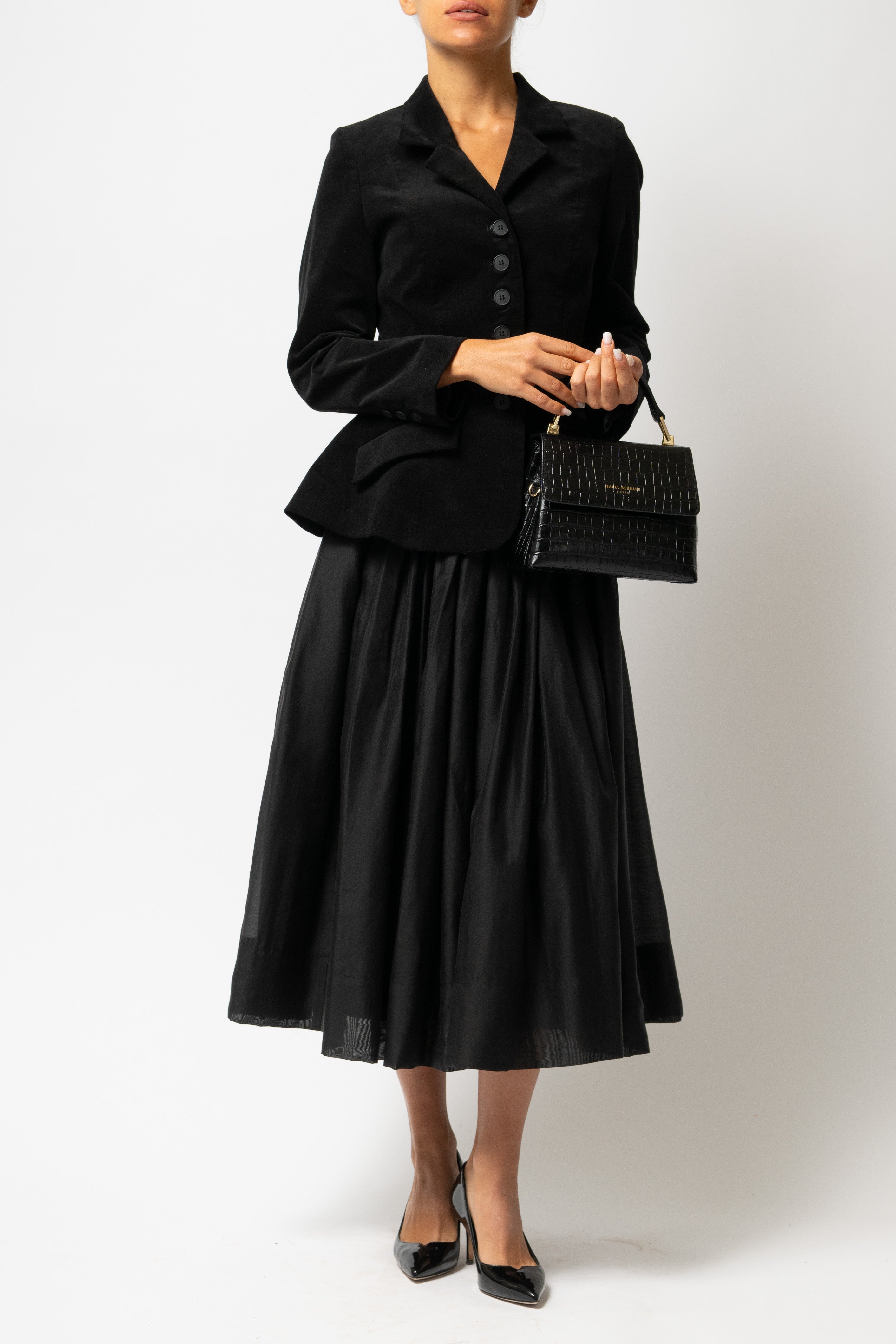 Sacou cu Peplum din Catifea de Bumbac, Negru