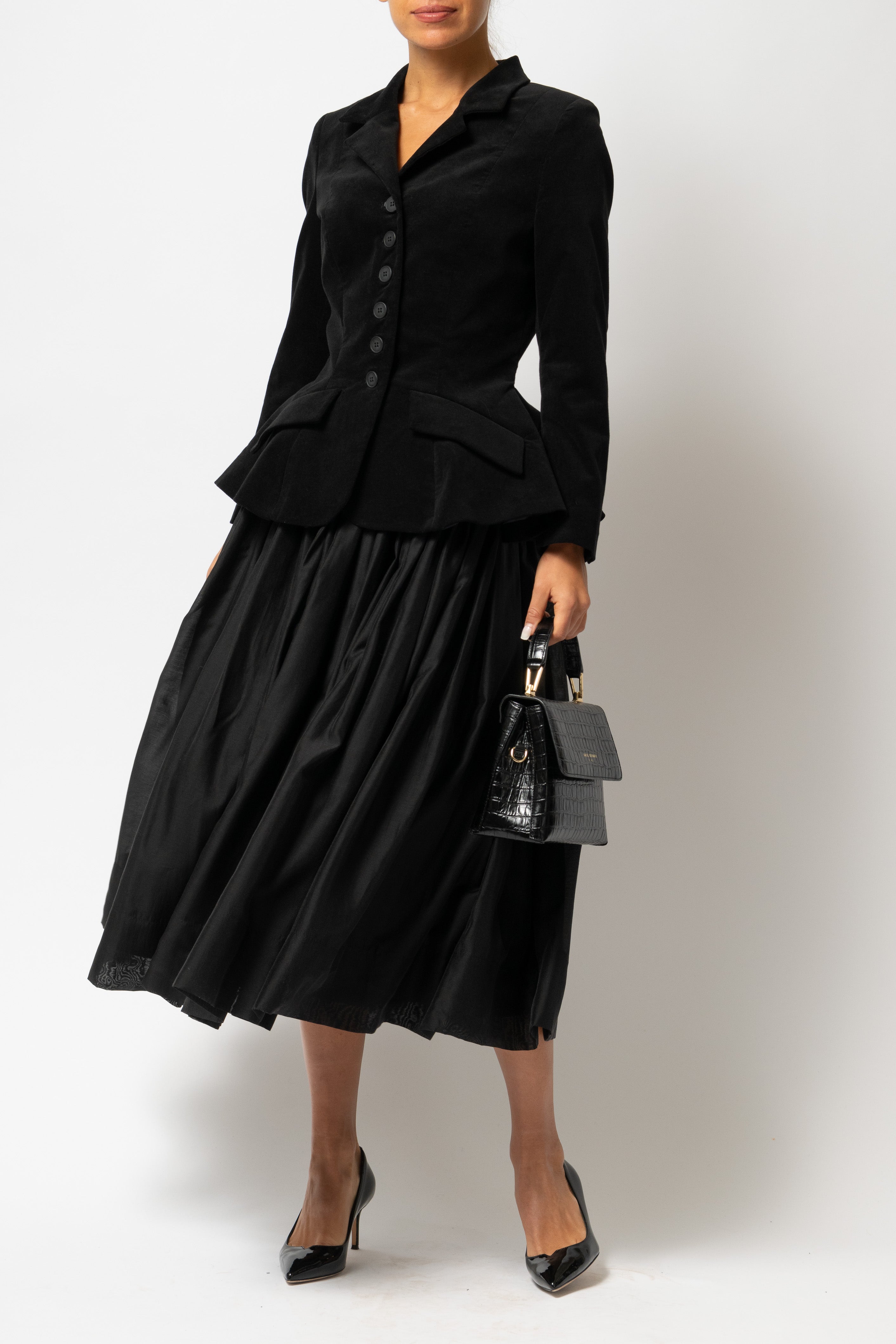 Sacou cu Peplum din Catifea de Bumbac, Negru