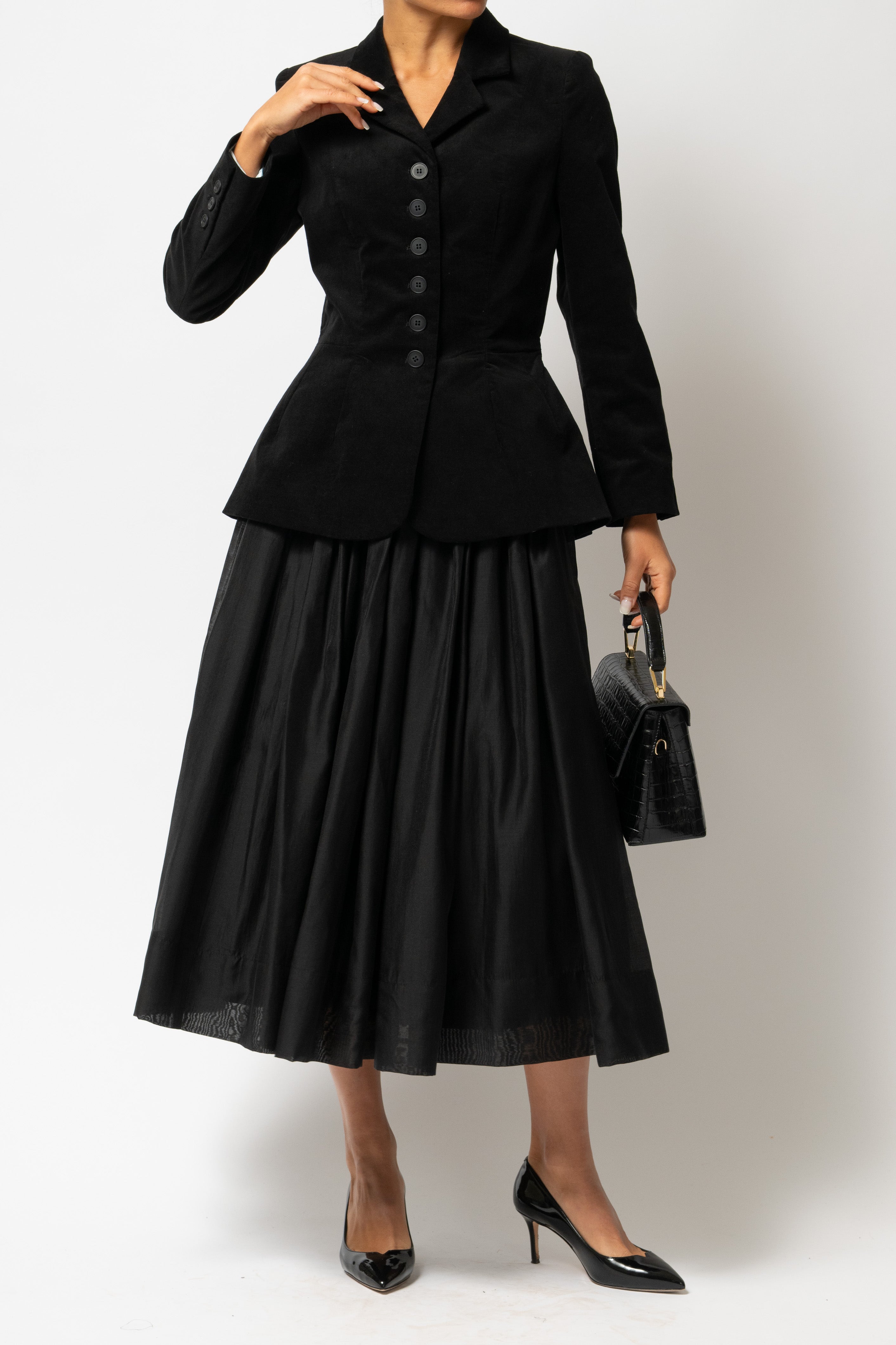 Fusta Midi Ampla din Organza de Viscoza, Neagra