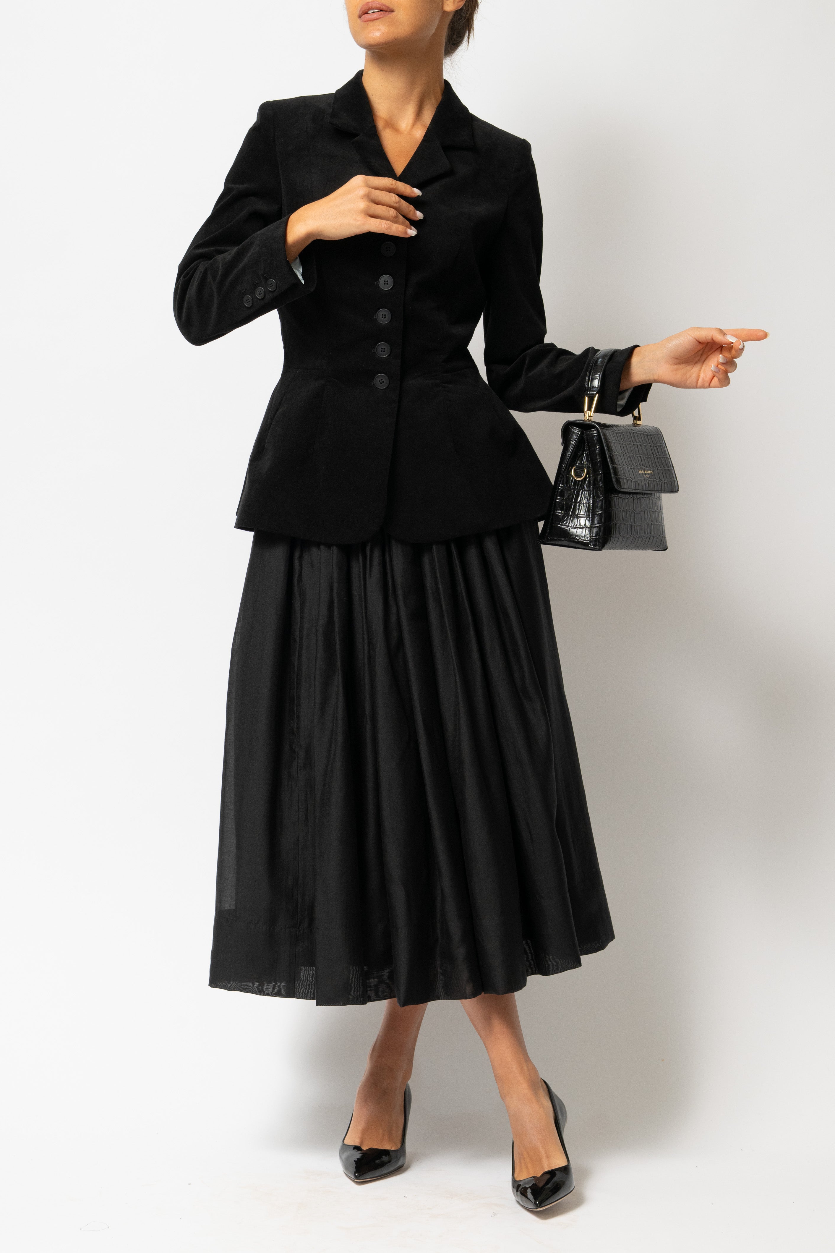 Fusta Midi Ampla din Organza de Viscoza, Neagra