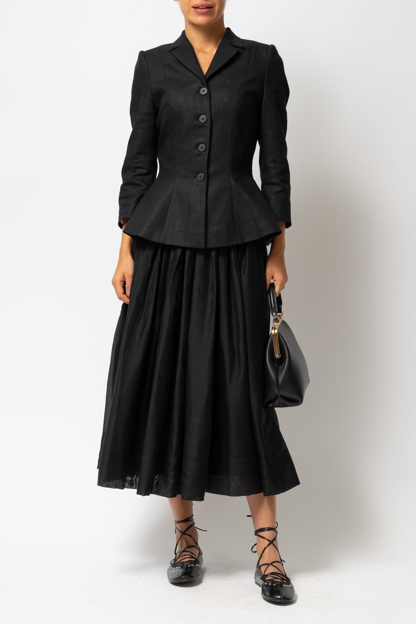 Sacou cu Guler cu Revere din In, Negru