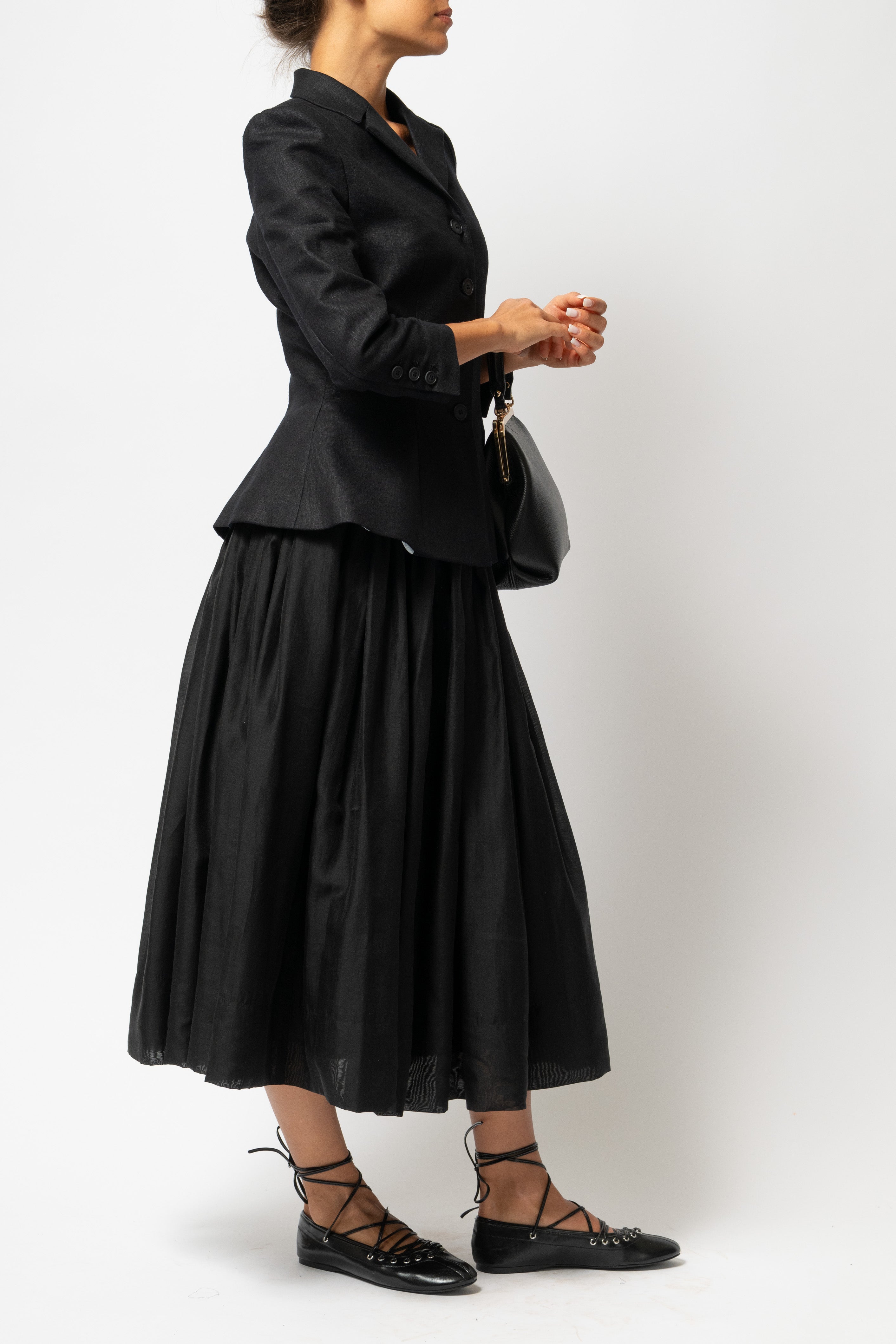 Linen Lapel Collar Blazer, Black