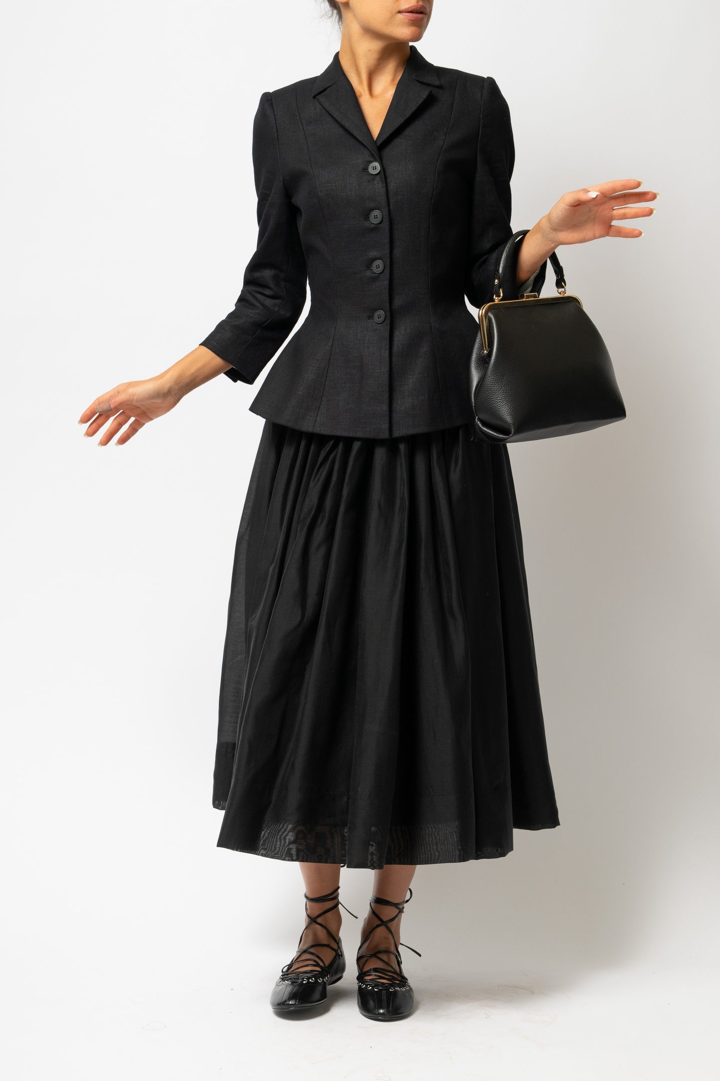 Sacou cu Guler cu Revere din In, Negru