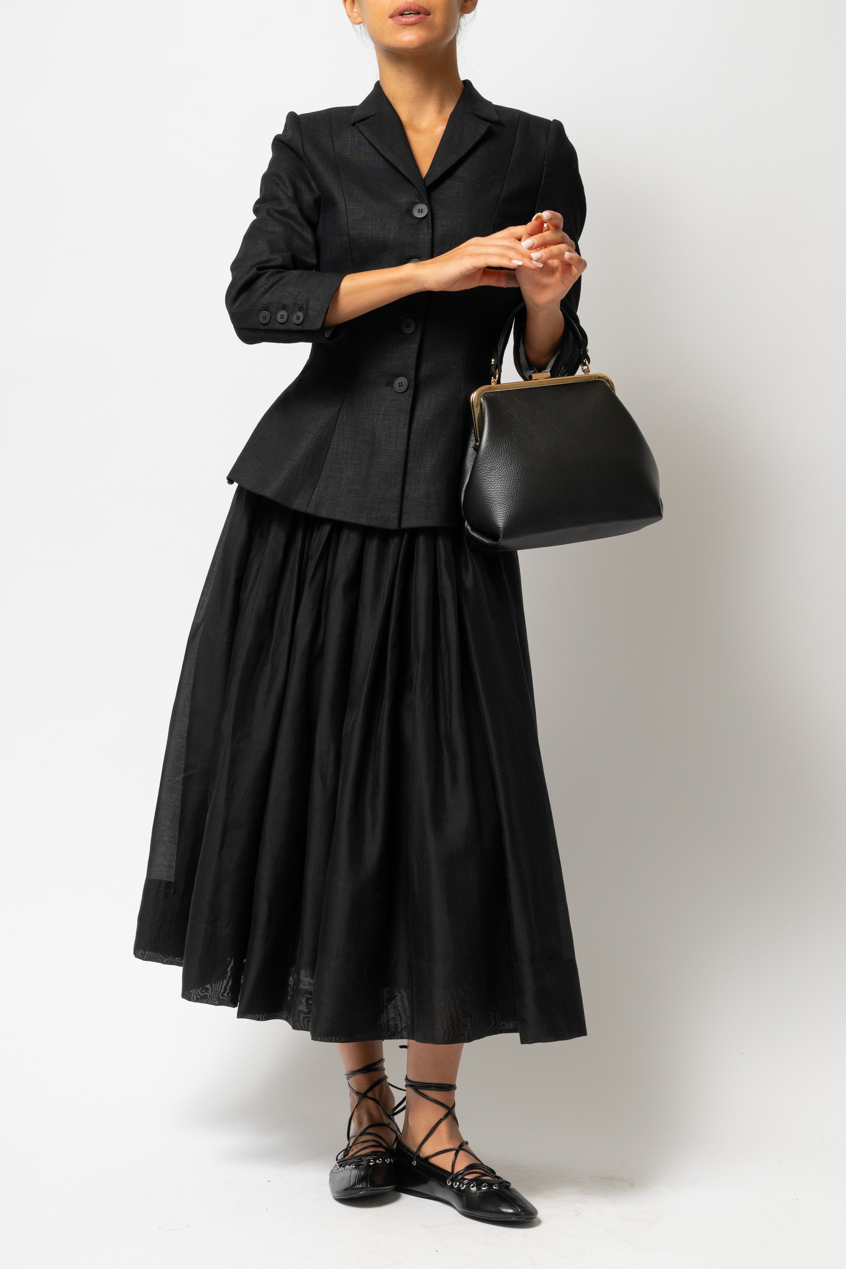 Linen Lapel Collar Blazer, Black