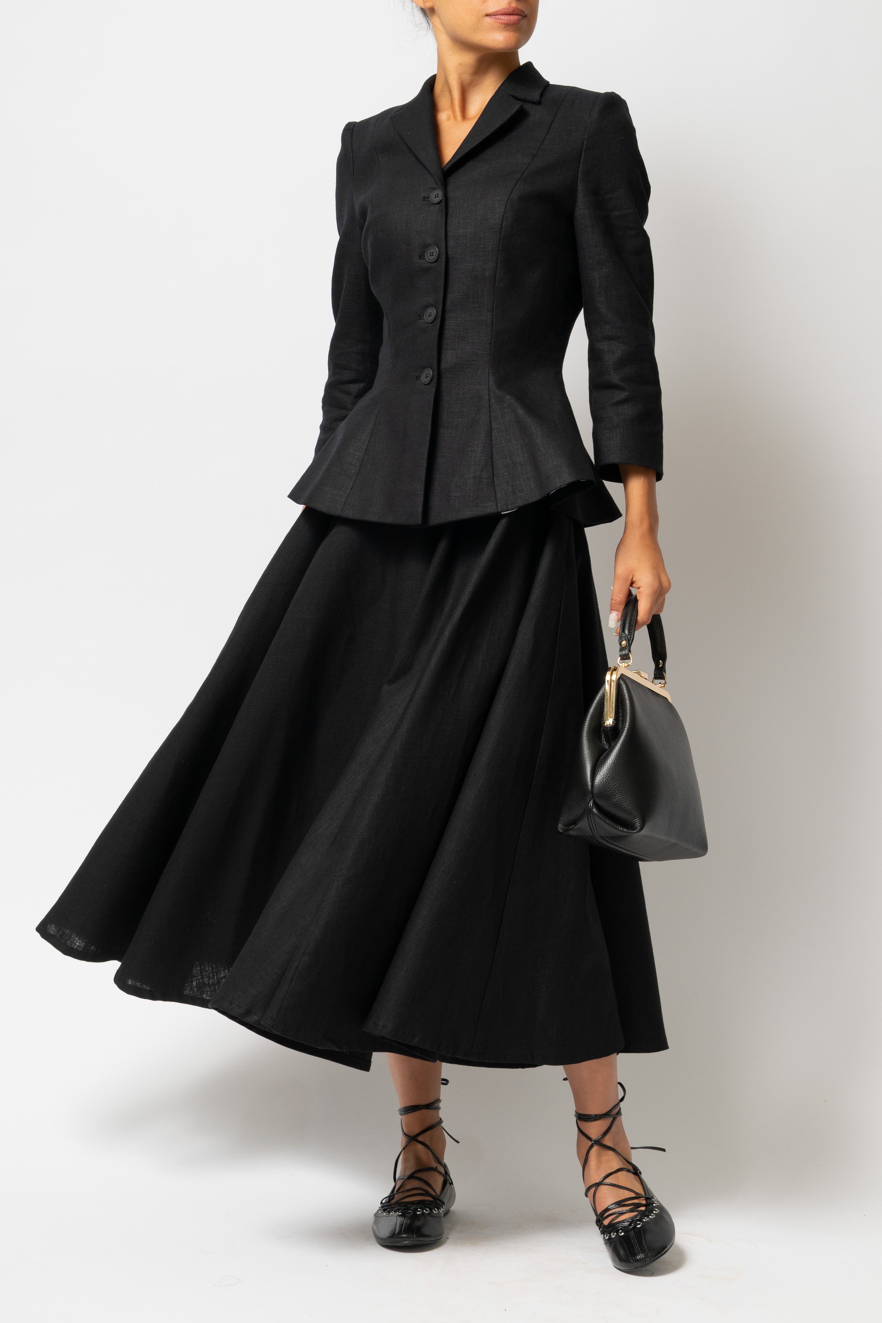 Linen Lapel Collar Blazer, Black