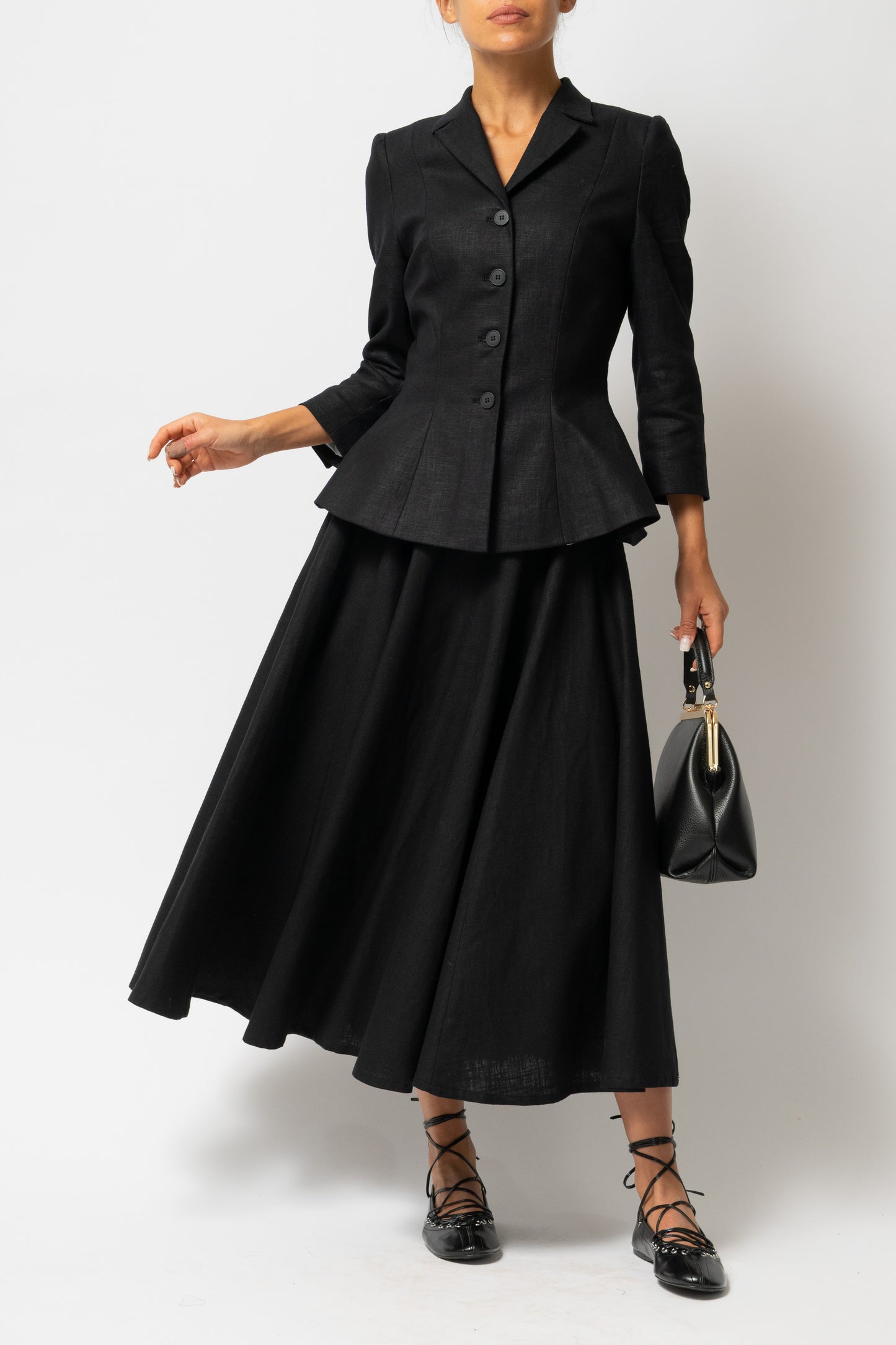 Sacou cu Guler cu Revere din In, Negru