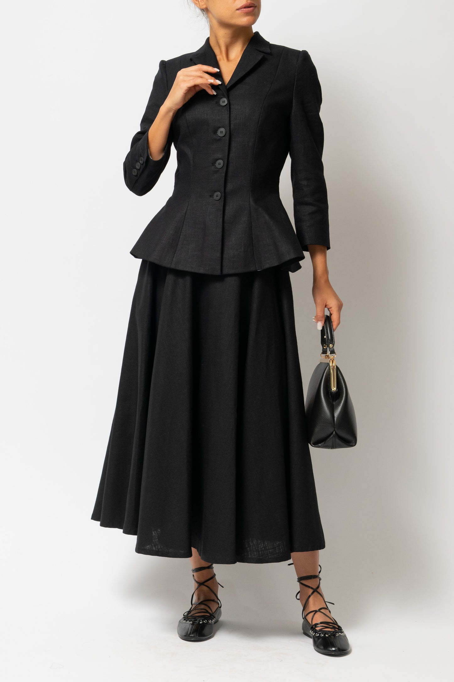 Sacou cu Guler cu Revere din In, Negru